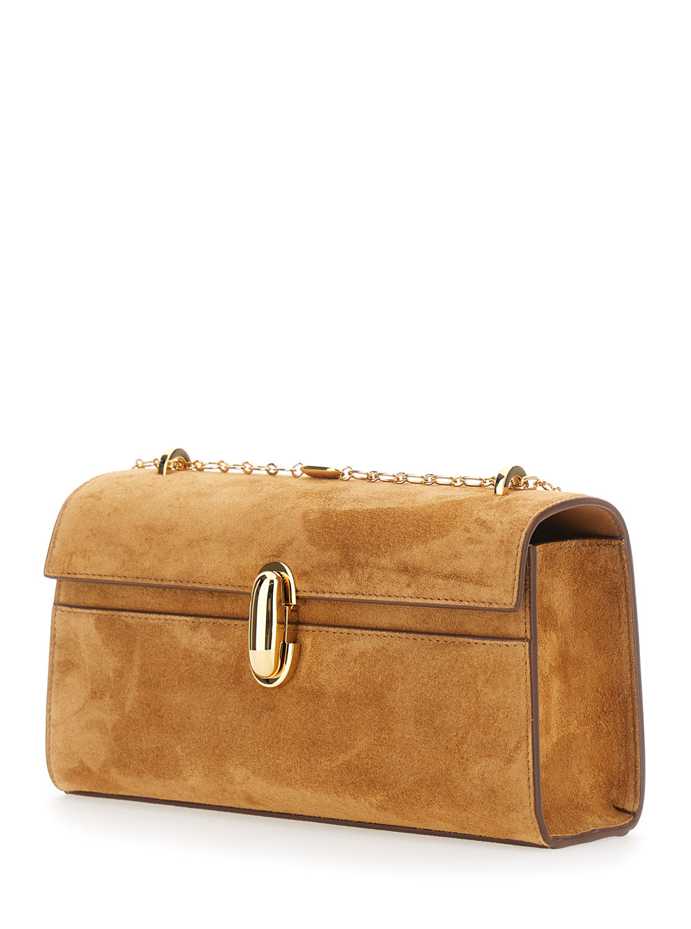 Savette Women 'Chain Symmetry' Brown Crossbody Bag With Chain Strap And Turn Lock Closure On Front In Suede For Women SAVETTE
