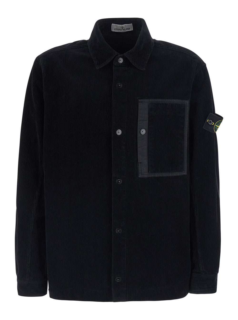 Stone Island Men Black Jacket With Patch Pocket On The Front And Logo Patch On The Front In Corduroy For Men STONE ISLAND
