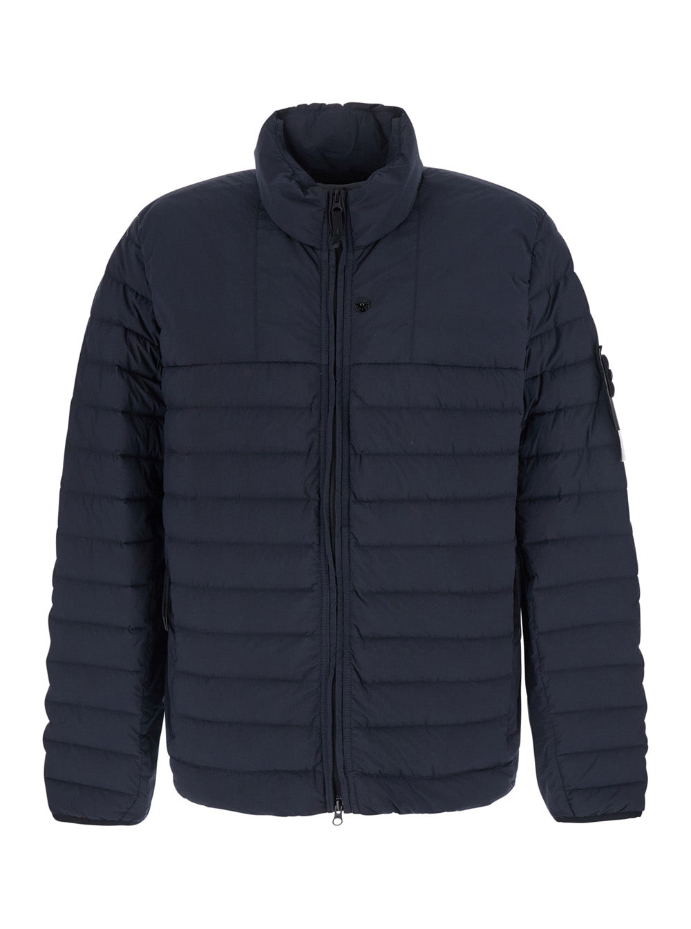 Stone Island Men Blue High Collar Down Jacket With Logo Patch On Sleeve In Tech Fabric For Men STONE ISLAND