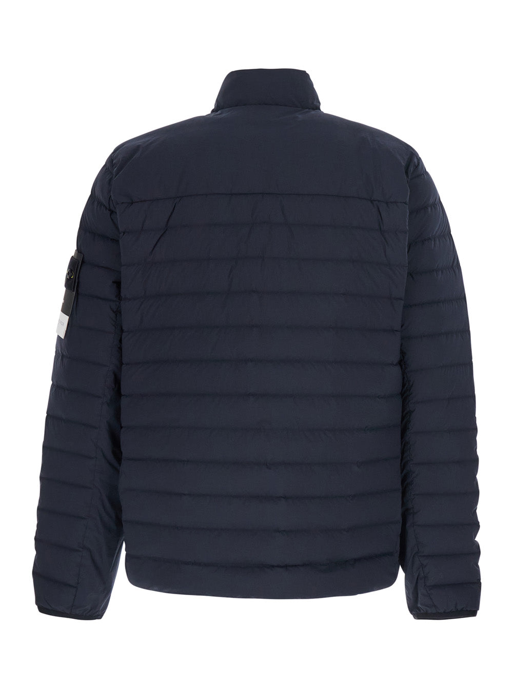 Stone Island Men Blue High Collar Down Jacket With Logo Patch On Sleeve In Tech Fabric For Men STONE ISLAND