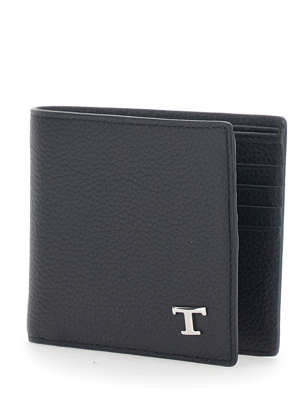 Tod's Men Black Bifold Wallet With Metal T Logo Plate On The Front In Leather For Men TOD'S