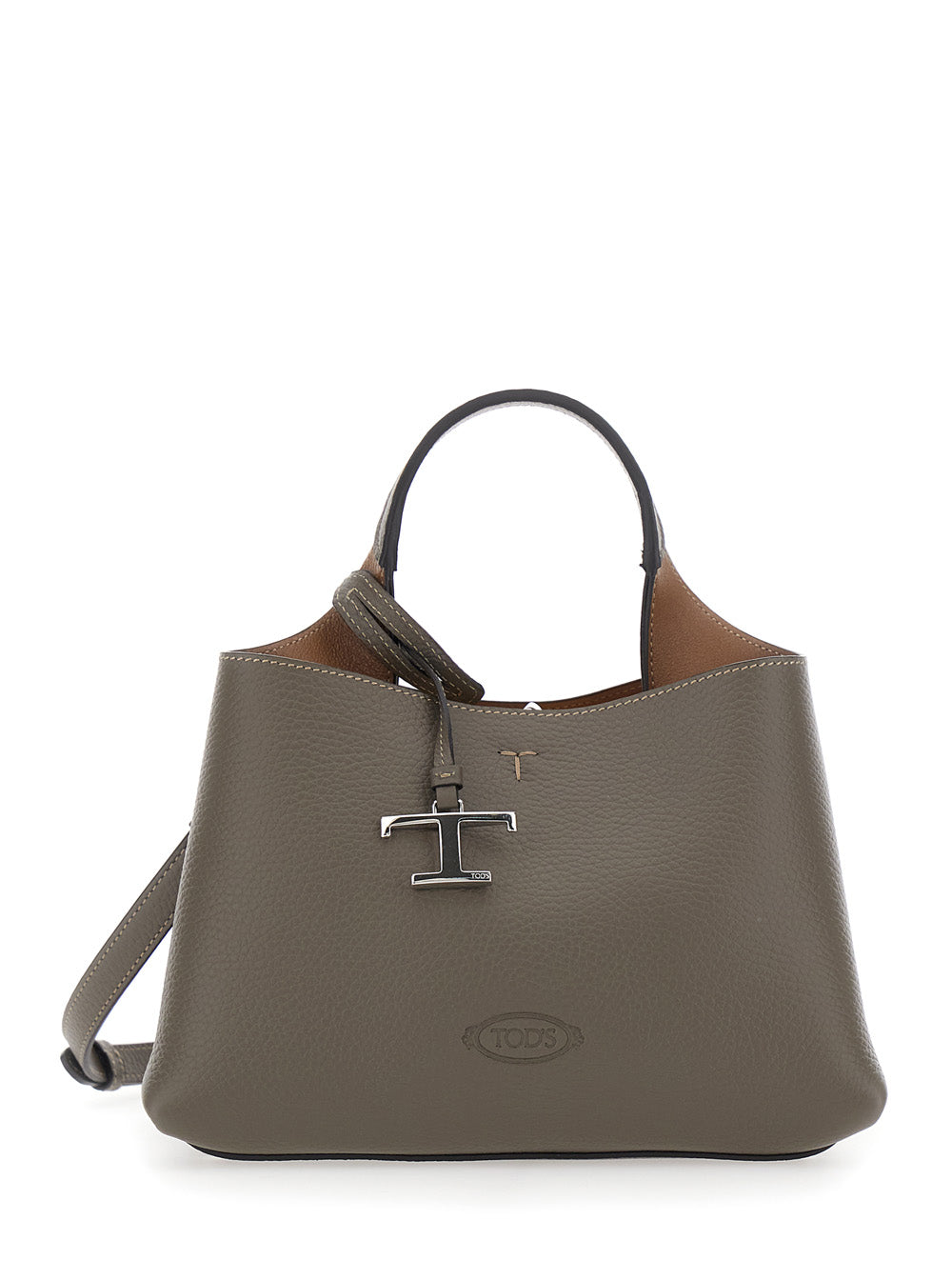 Tod's Women Gray Handbag With Adjustable And Removable Shoulder Strap And T Plate On The Front In Leather For Women TOD'S