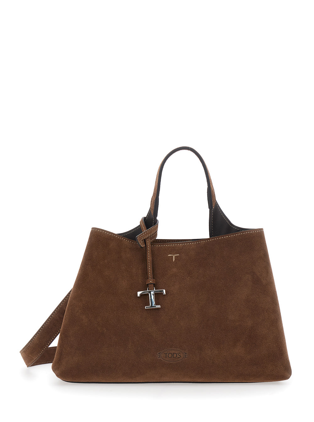 Tod's Women Brown Handbag With Adjustable And Removable Shoulder Strap And T Plate On The Front In Suede For Women TOD'S