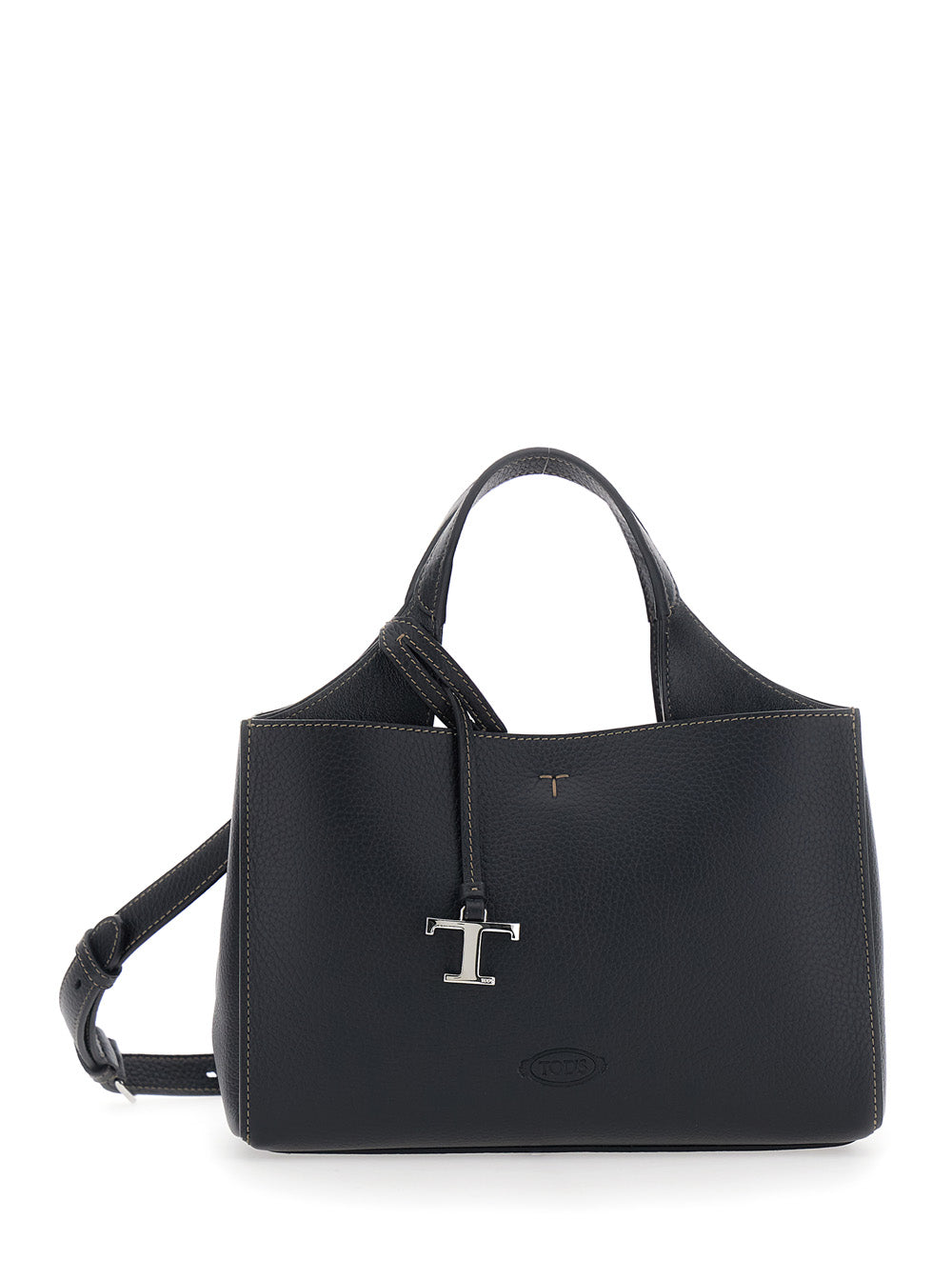 Tod's Women Black Handbag With Adjustable And Removable Shoulder Strap And T Plate On The Front In Leather For Women TOD'S