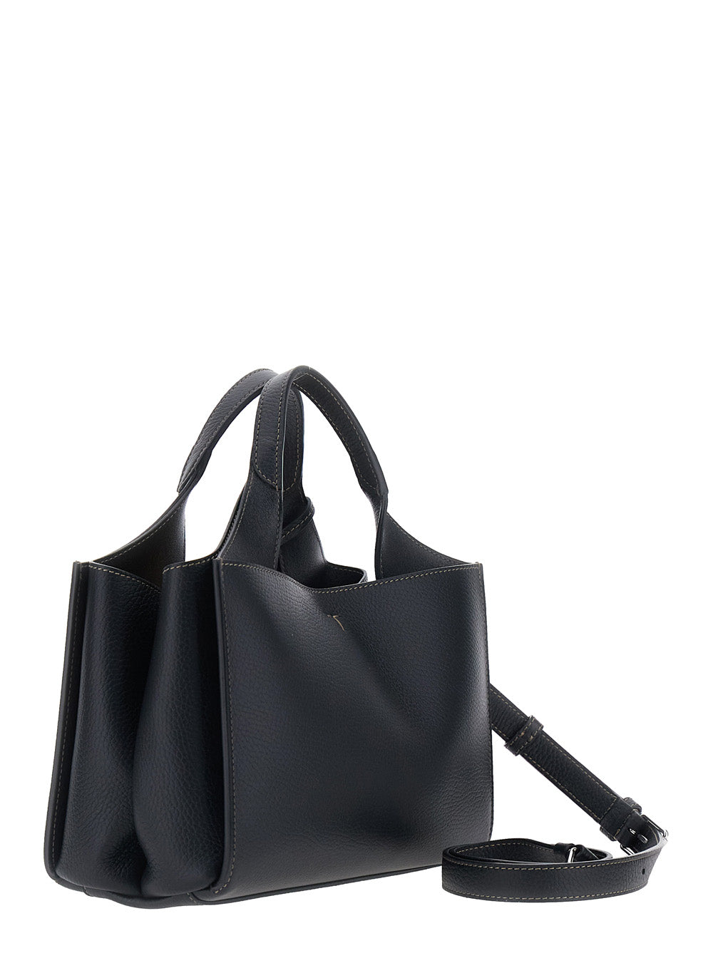 Tod's Women Black Handbag With Adjustable And Removable Shoulder Strap And T Plate On The Front In Leather For Women TOD'S