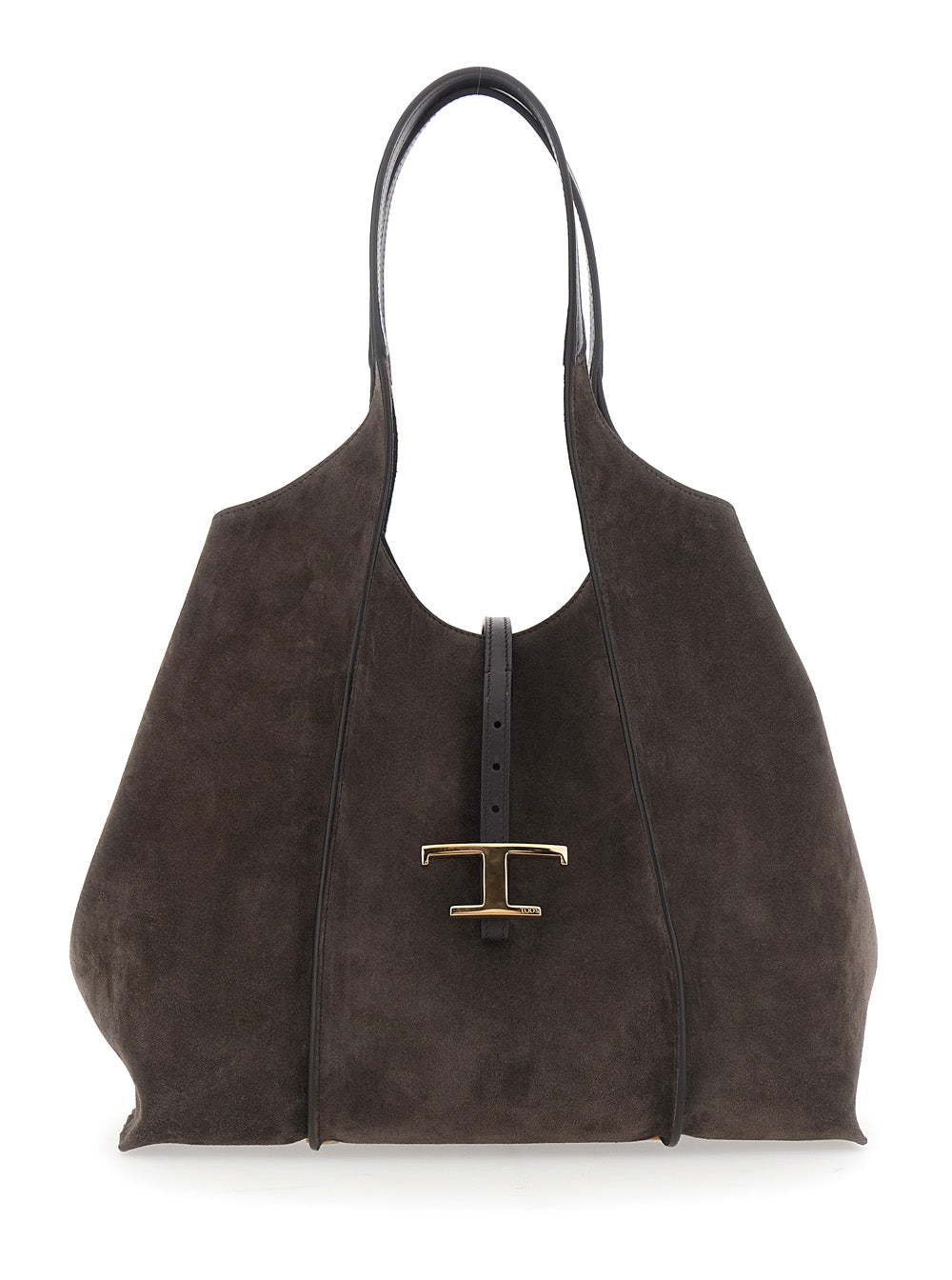 Tod's Women Brown Shoulder Bag With Two Top Handles And T Plaque On The Front In Suede For Women TOD'S