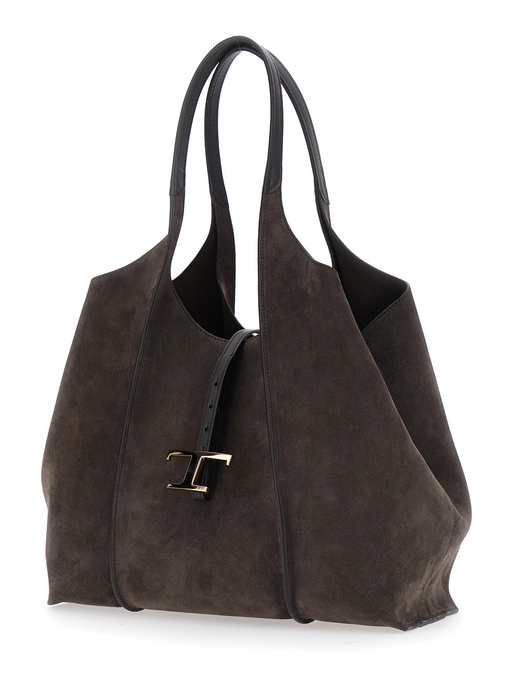 Tod's Women Brown Shoulder Bag With Two Top Handles And T Plaque On The Front In Suede For Women TOD'S
