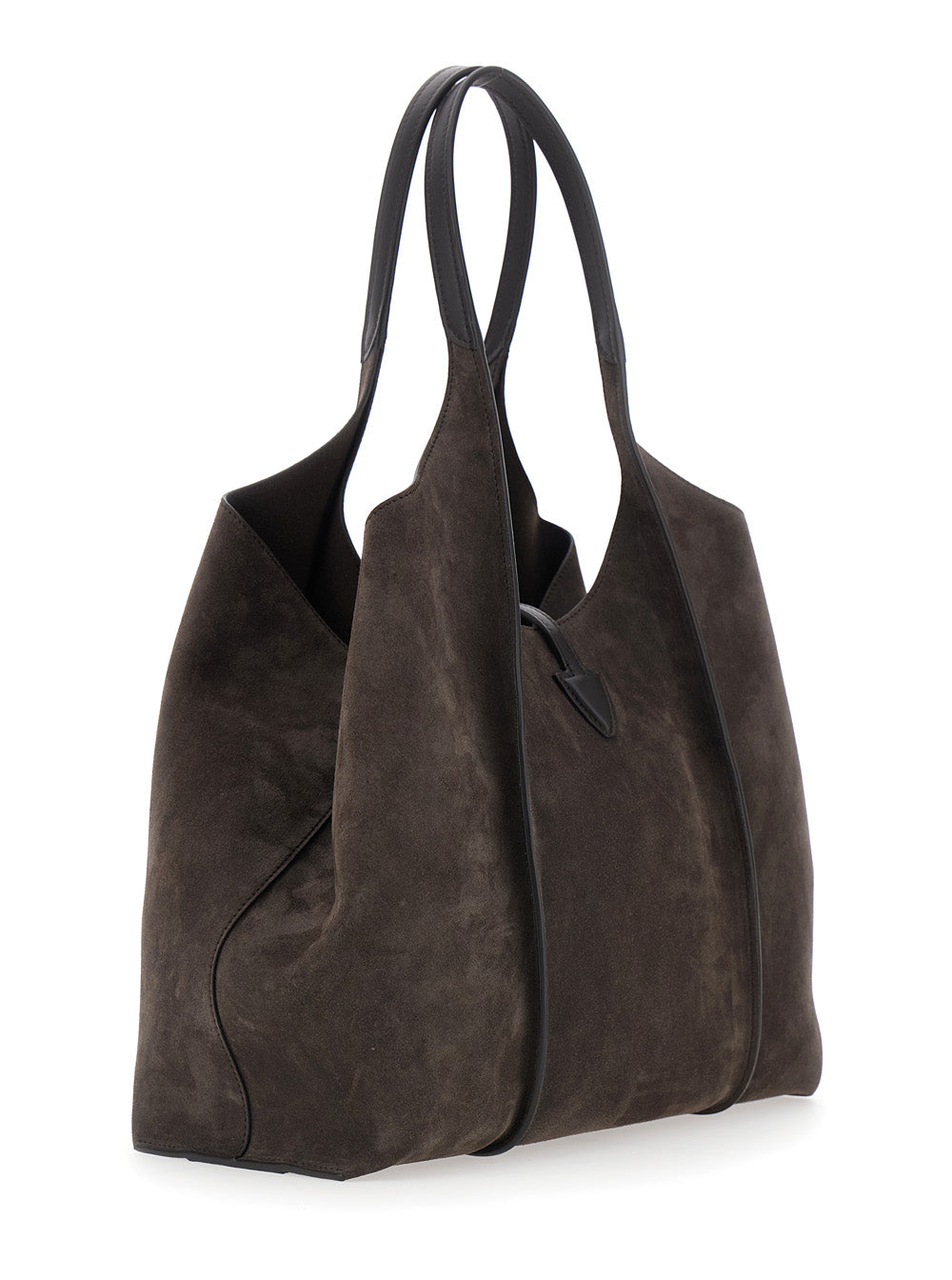 Tod's Women Brown Shoulder Bag With Two Top Handles And T Plaque On The Front In Suede For Women TOD'S