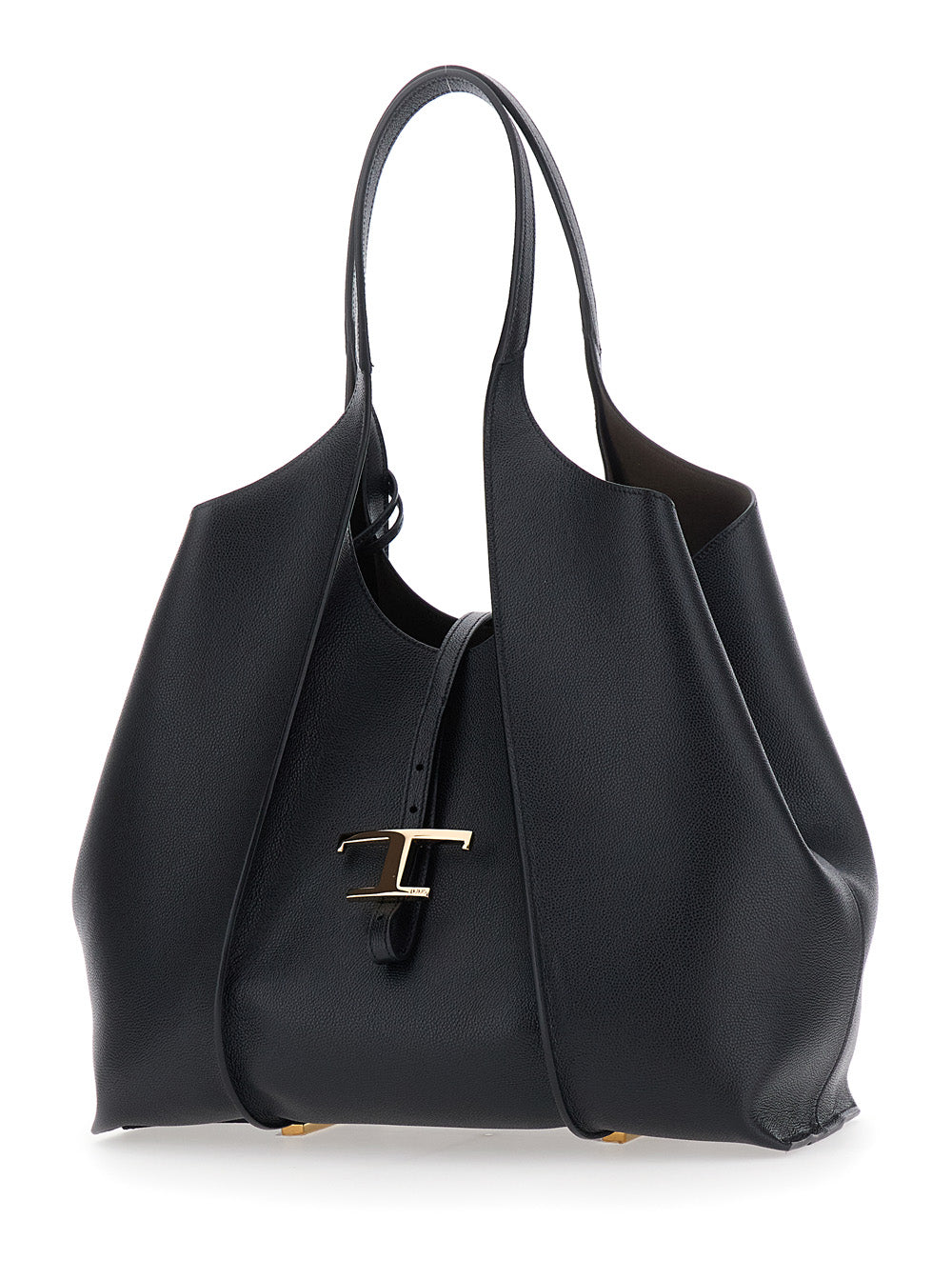Tod's Women Black Shoulder Bag With Two Top Handles And T Plaque On The Front In Suede For Women TOD'S
