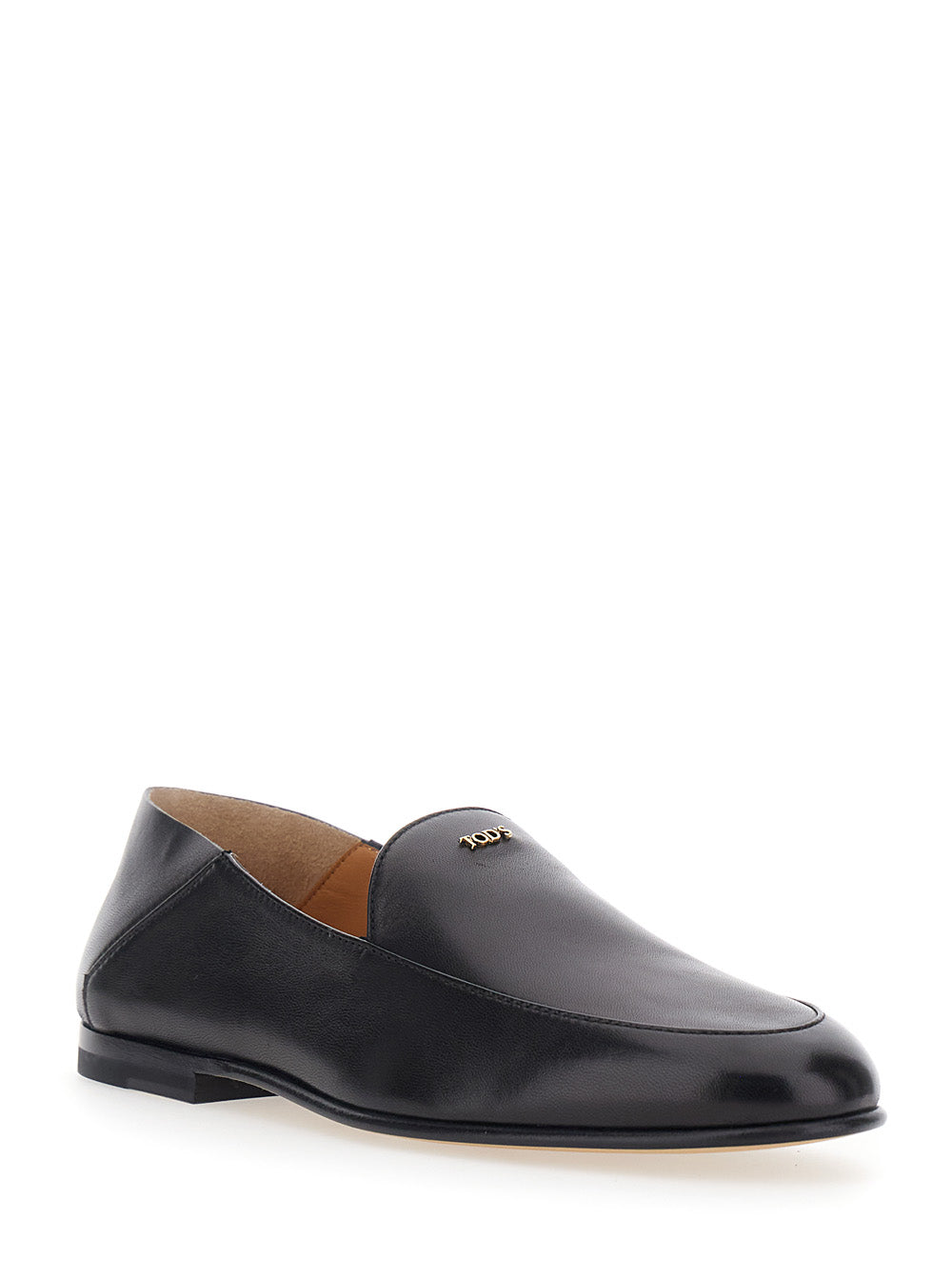 Tod's Women Black Loafers With Logo Lettering Plate On The Front In Smooth Leather For Women TOD'S