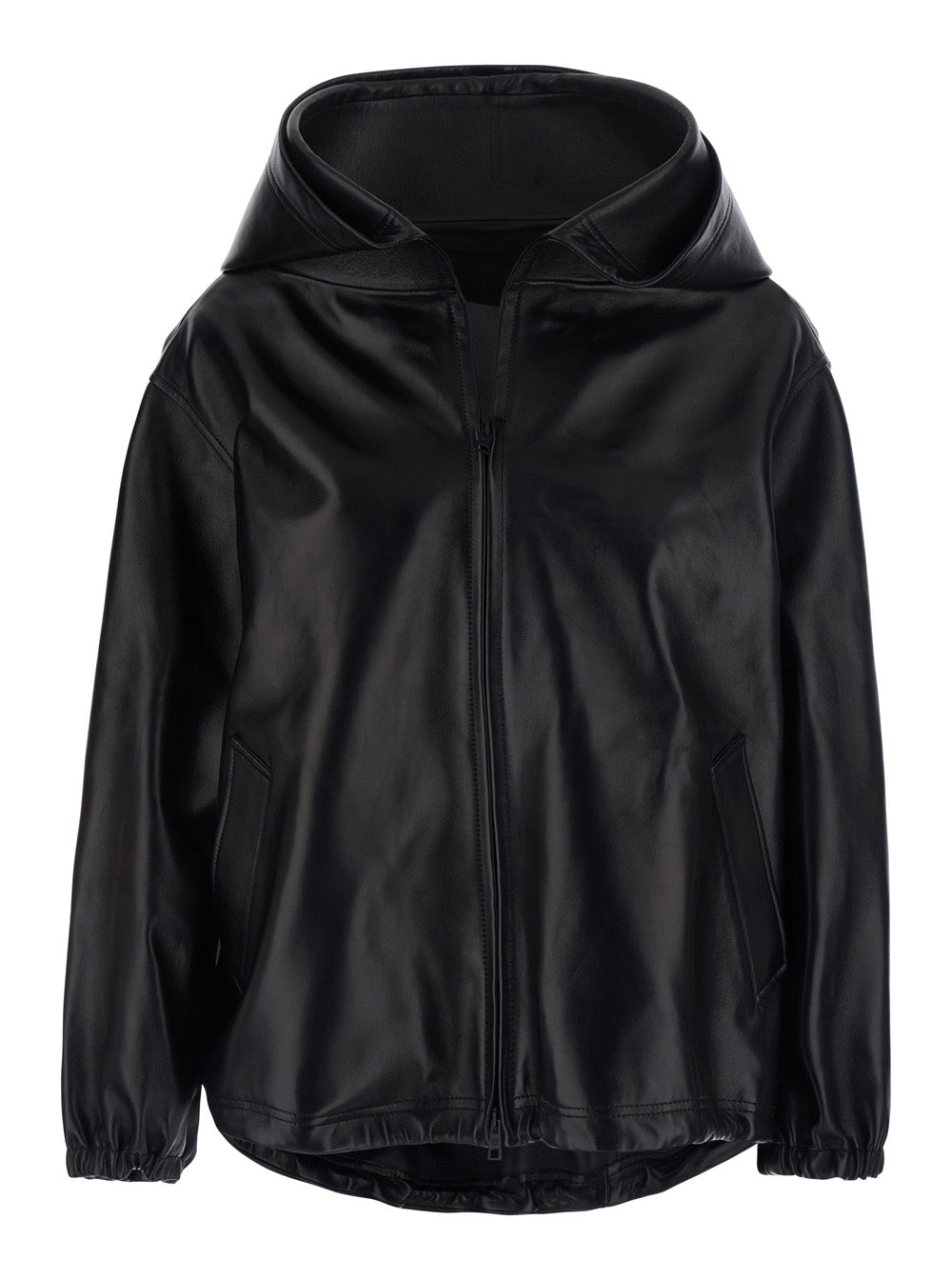 Balenciaga Women Smooth Leather Relaxed Hoodie BALENCIAGA