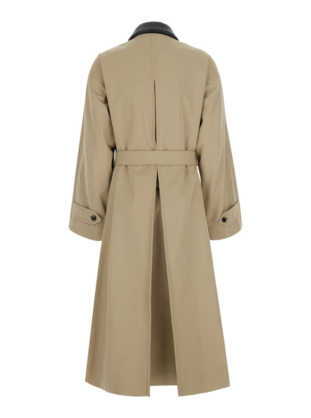 Bottega Veneta Women Light Cotton Belter Trench Coat With Intrecciato Collar BOTTEGA VENETA