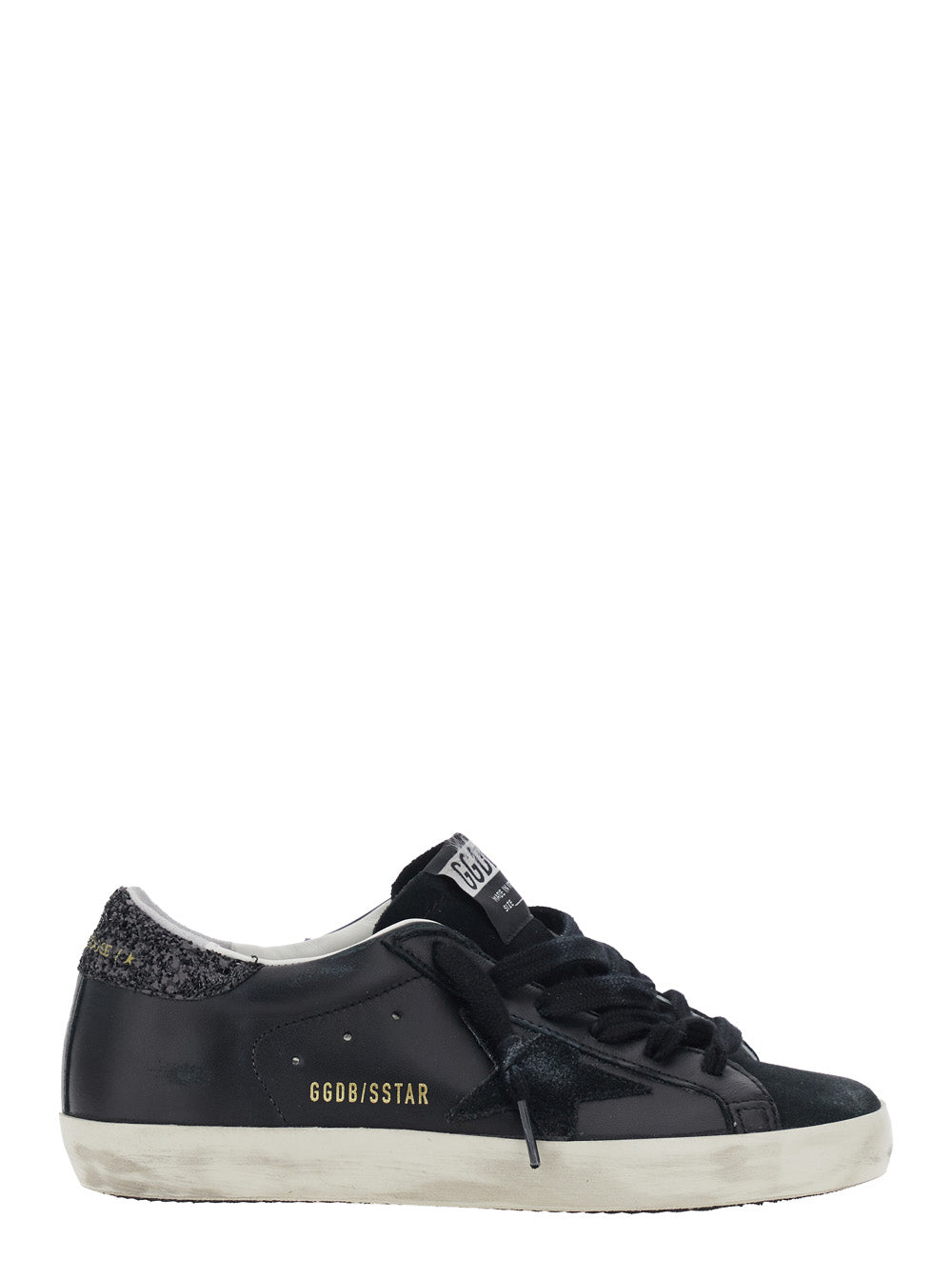 Golden Goose Women Sneakers Super-Star Nappa Upper Suede Toe E Star Glitter Heel In Nappa E Suede Nero Woman GOLDEN GOOSE