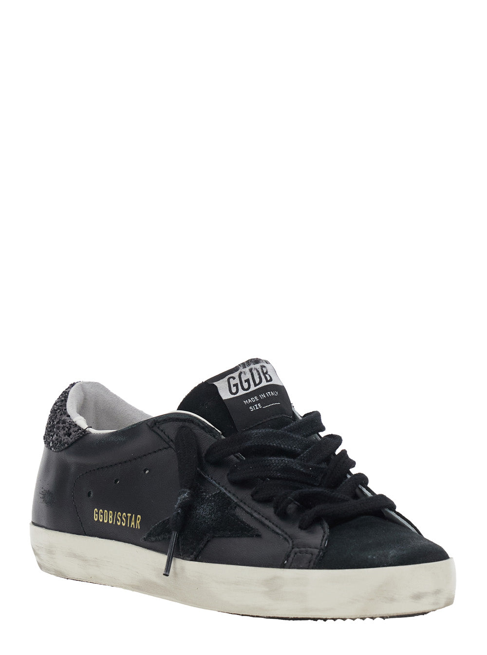 Golden Goose Women Sneakers Super-Star Nappa Upper Suede Toe E Star Glitter Heel In Nappa E Suede Nero Woman GOLDEN GOOSE