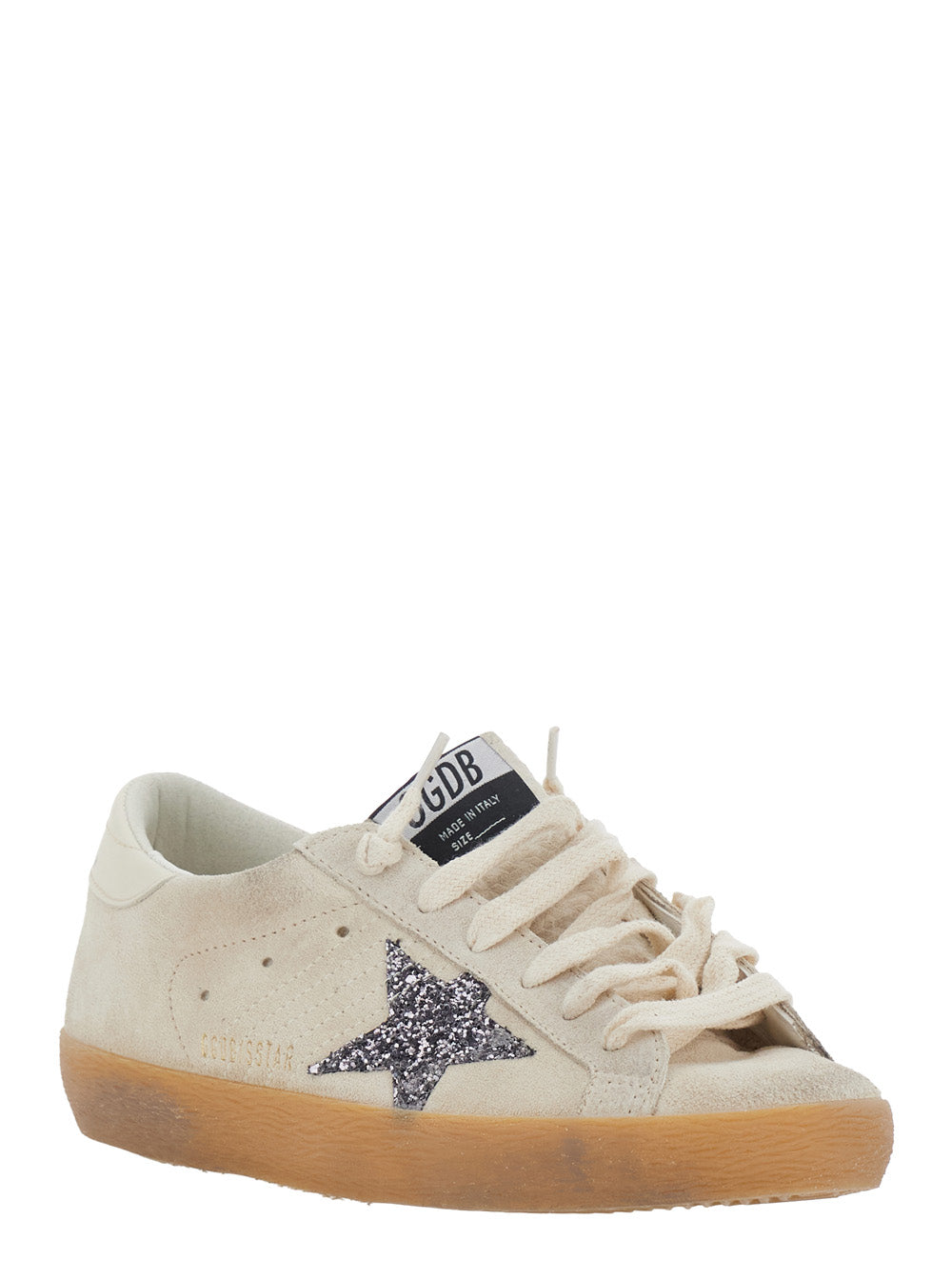 Golden Goose Women Super Star Sneakers With Suede Upper And Glitter Tongue, Leather With Leather Heel, Beige, Unisex GOLDEN GOOSE