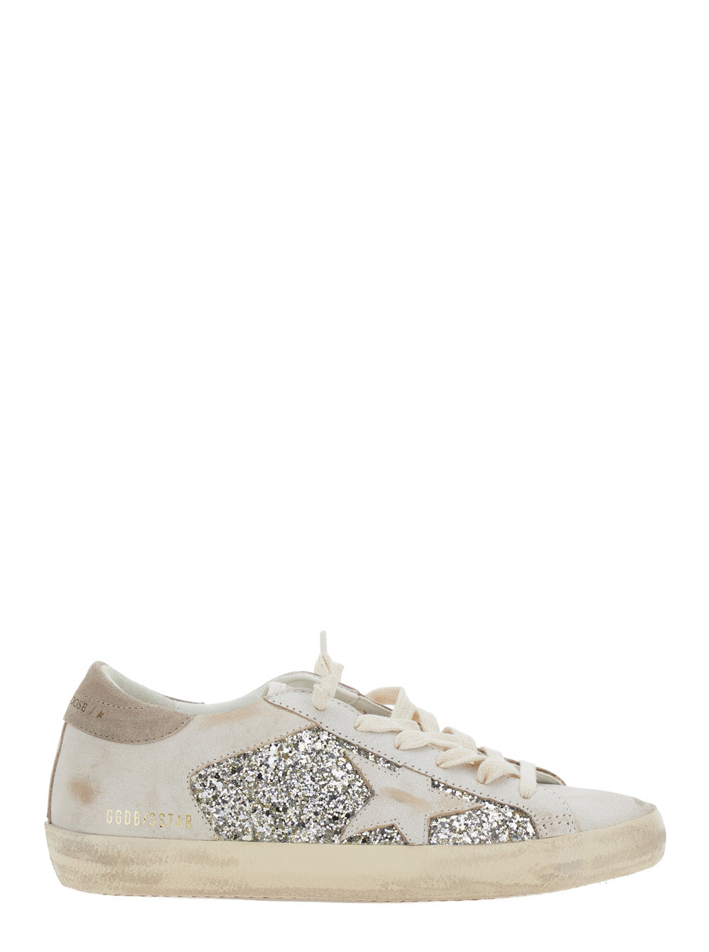 Golden Goose Women Sneakers Super Star With Glitter And Leather Upper And Beige Suede Star Unisex GOLDEN GOOSE