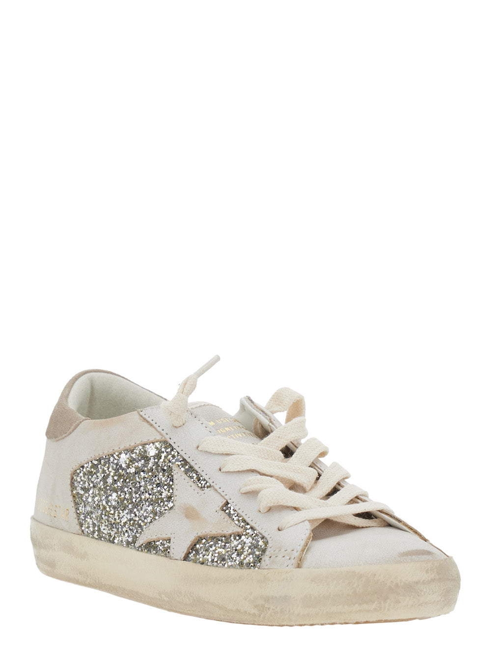 Golden Goose Women Sneakers Super Star With Glitter And Leather Upper And Beige Suede Star Unisex GOLDEN GOOSE