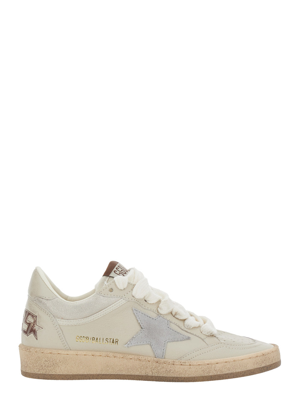 Golden Goose Women Ballstar Shoes With Nappa And Glitter Upper, Nappa Insole, Suede Star, Beige Color, Unisex GOLDEN GOOSE