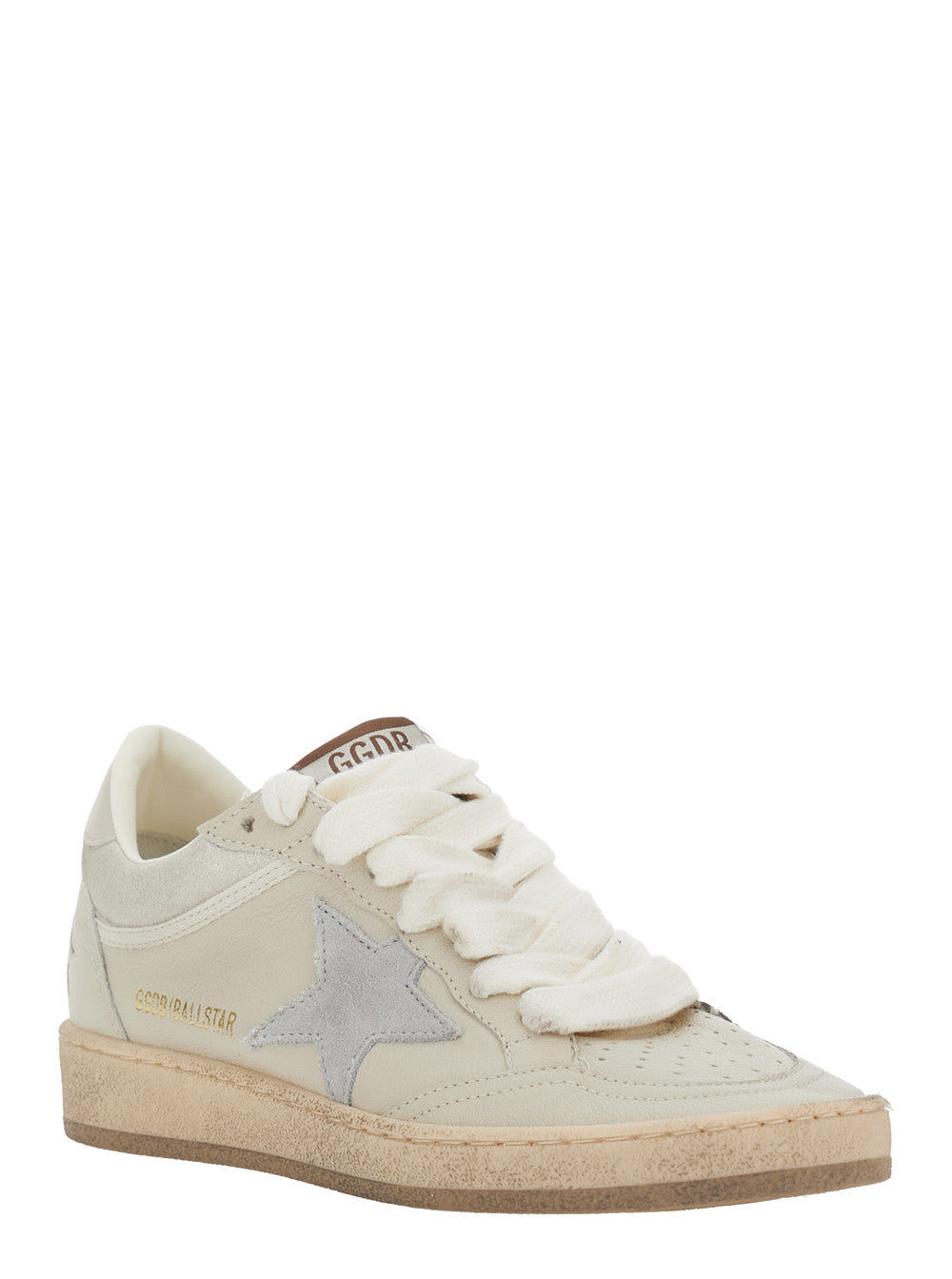 Golden Goose Women Ballstar Shoes With Nappa And Glitter Upper, Nappa Insole, Suede Star, Beige Color, Unisex GOLDEN GOOSE