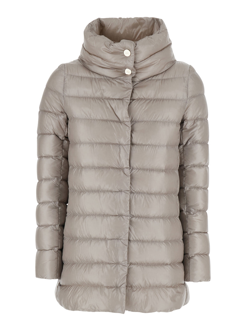 Herno Women Down Jacket Amelia A Line With High Collar And Long Sleeves In Tech Fabric Gray Women HERNO