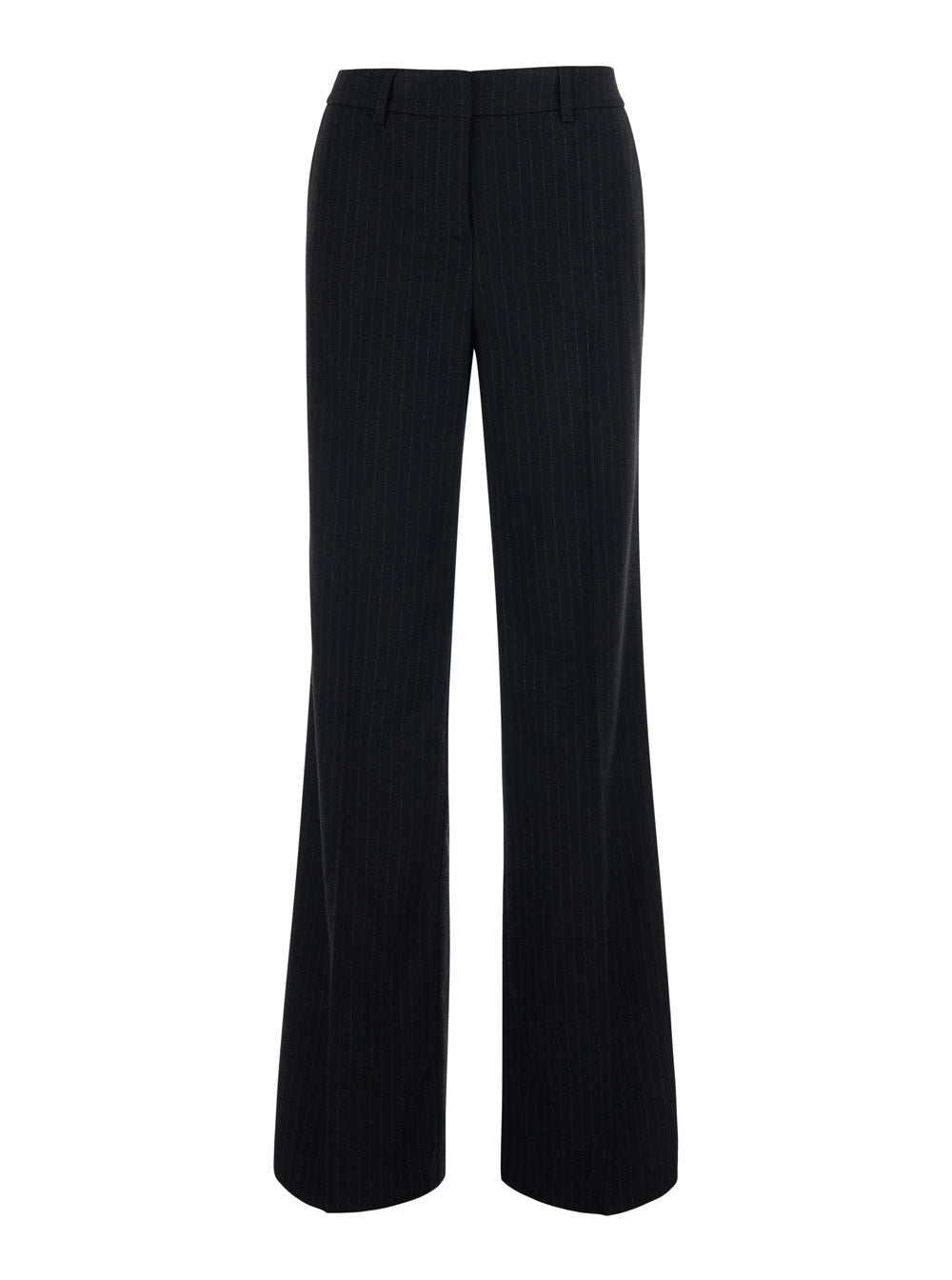 Leplain Women Black Flared Pants With All-Over Pinstripe Motif In Fabric For Women LEPLAIN