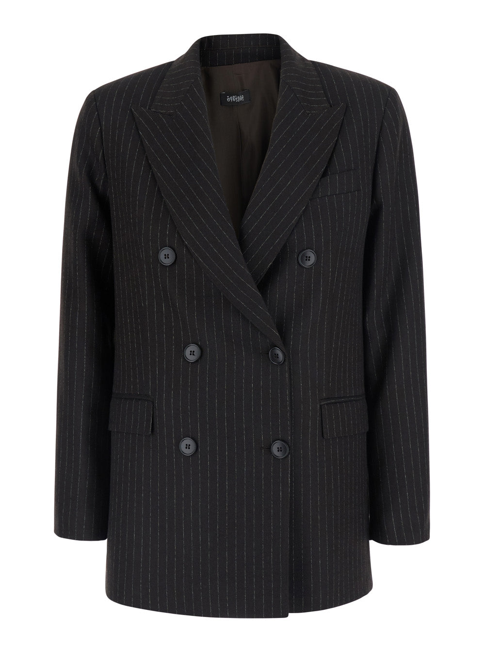 Leplain Women Brown Double-Breasted Jacket With Peak Revers And All-Over Pinstripe In Fabric For Women LEPLAIN