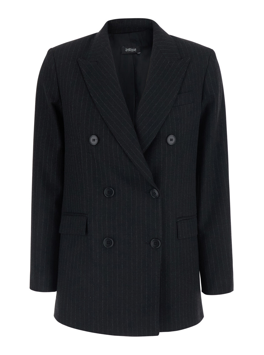 Leplain Women Black Double-Breasted Jacket With Peak Revers And Pinstripe Motif All-Over In Fabric For Women LEPLAIN