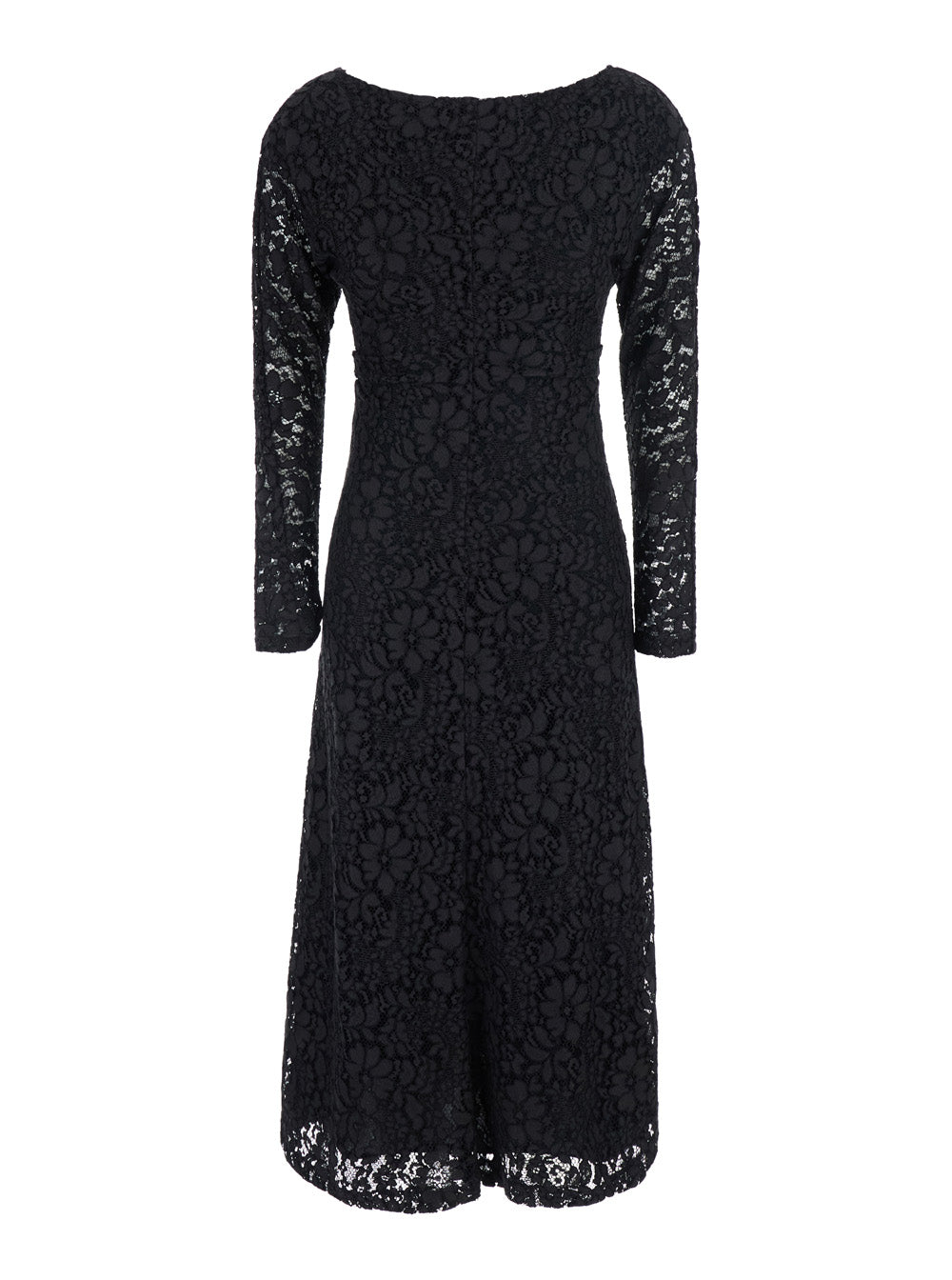 Leplain Women Black Long Dress With Round Neck And All-Over Lace Embroidery In Fabric For Women LEPLAIN
