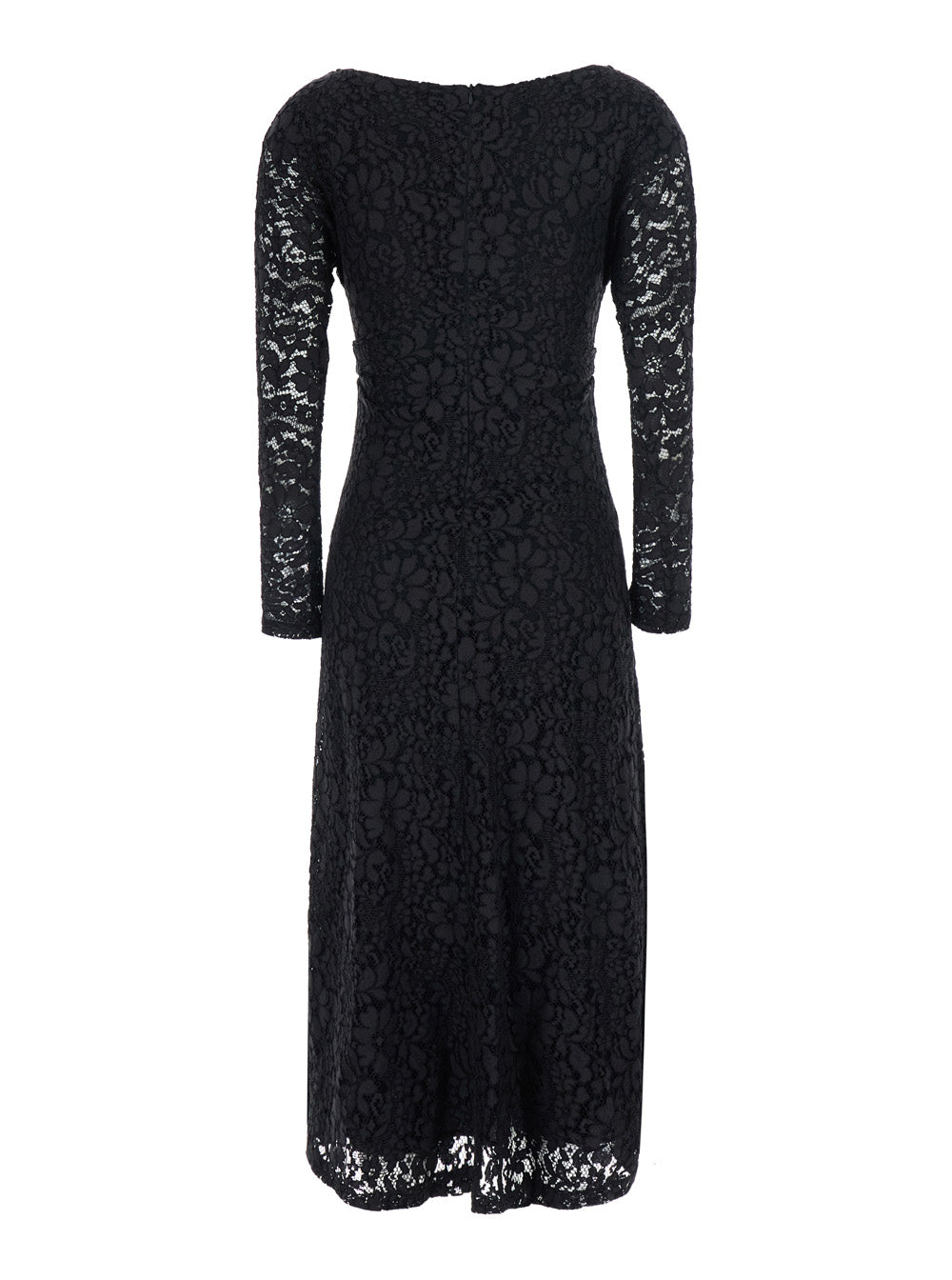 Leplain Women Black Long Dress With Round Neck And All-Over Lace Embroidery In Fabric For Women LEPLAIN