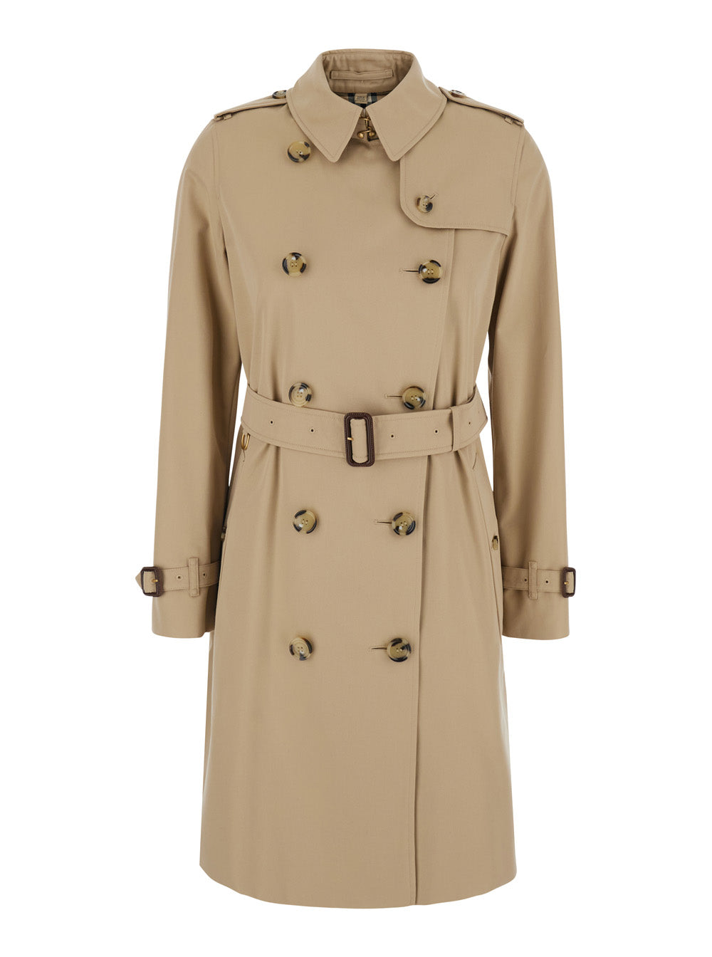 Burberry Women 'Kensington' Beige Double-Breasted Short Trench Coat With Waist Belt In Cotton For Women BURBERRY