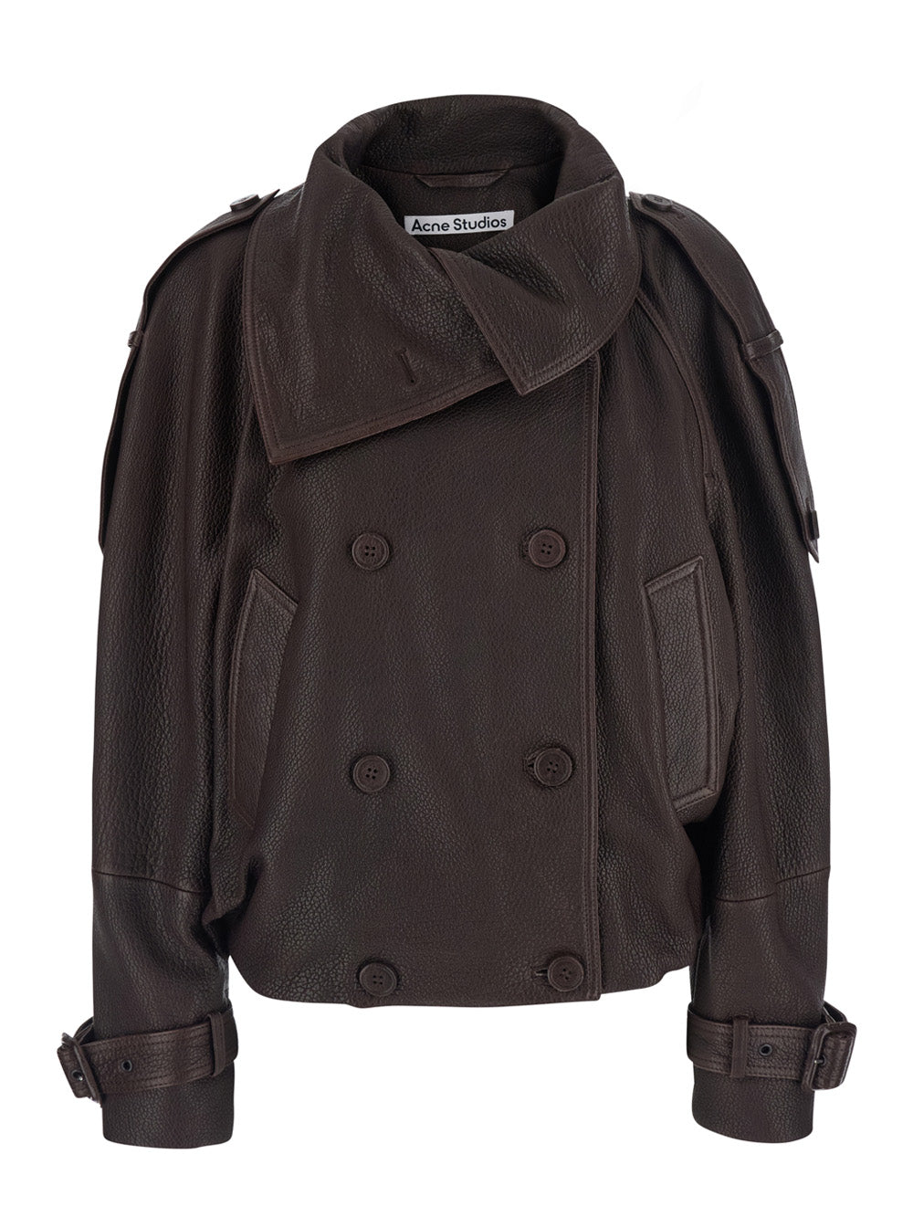 Acne Studios Women Brown Leather Jacket With Front Zip And Side Pockets ACNE STUDIOS