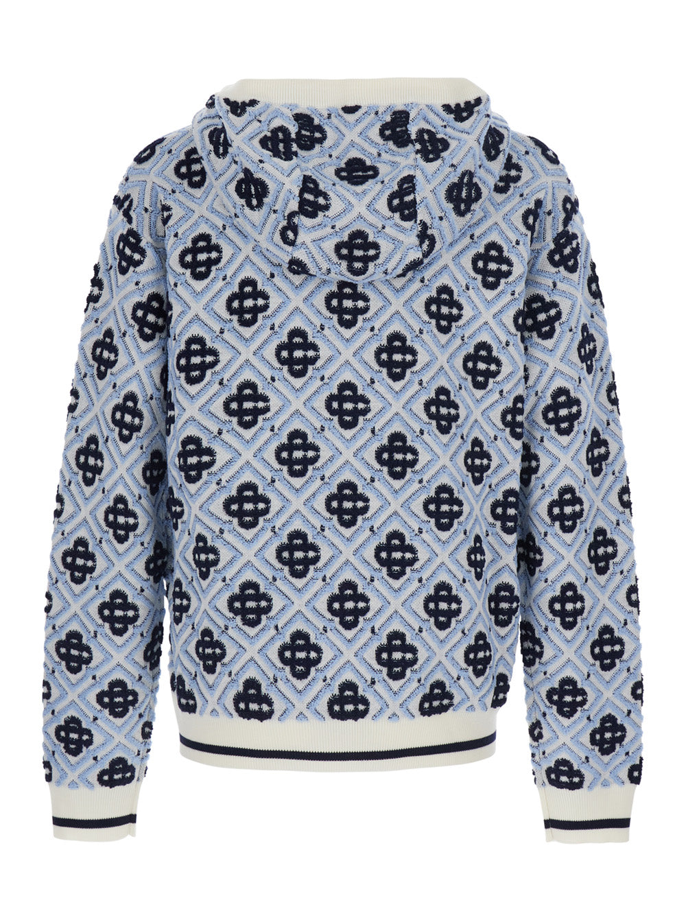 Casablanca Men Light Blue Hooded Sweatshirt With Drawstring And All-Over Logo Motif In Wool Man CASABLANCA