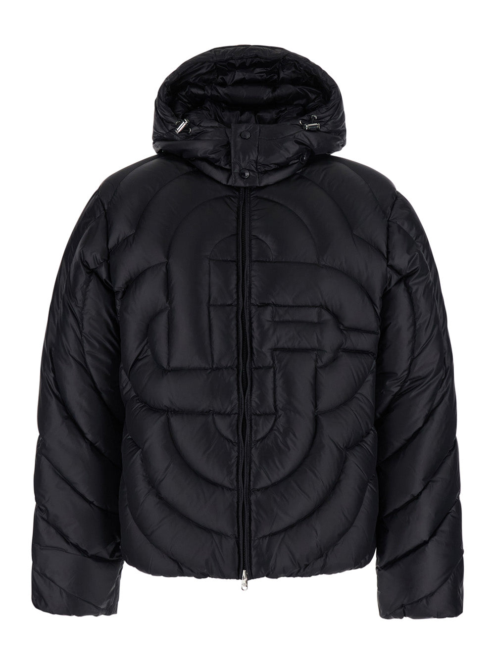 Casablanca Men Black Down Jacket With Fixed Hood And Monogram Design In Tech Fabric For Men CASABLANCA