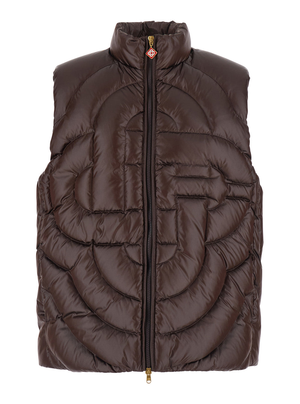 Casablanca Men Brown Down Jacket With High Collar And Monogram Design In Tech Fabric Men CASABLANCA