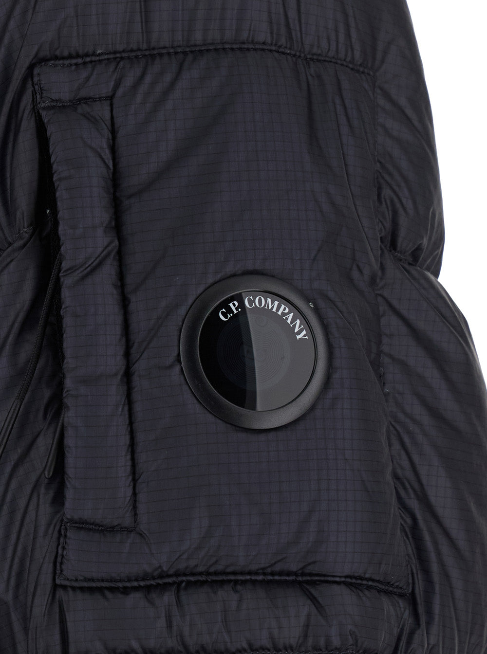 C.P. Company Men Blue Hooded Jacket With Logo Plate On The Sleeve In Tech Fabric Man C.P. COMPANY