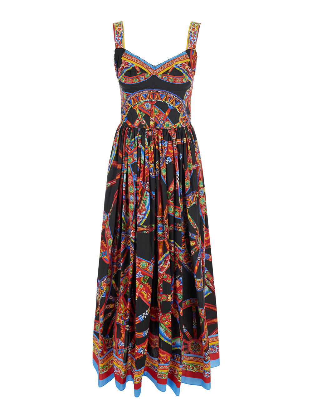 Dolce & Gabbana Women Multicolor Long Dress With Integrated Cup Bodice And All-Over Majolica Print In Cotton For Women DOLCE & GABBANA