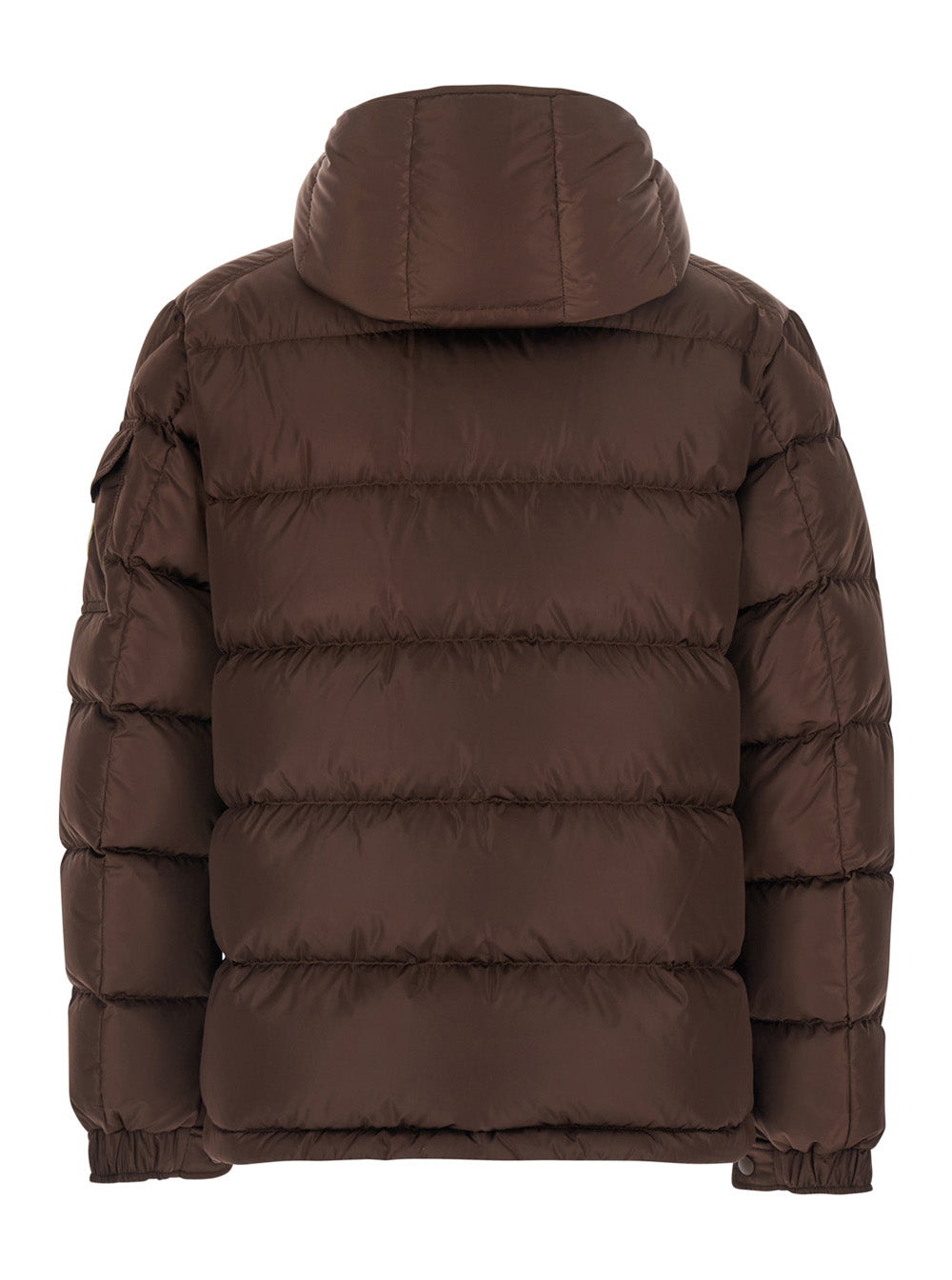 Moncler Men Brown Down Jacket 'Maya' With Removable Hood And Logo Patch On The Sleeve In Tech Fabric For Men MONCLER