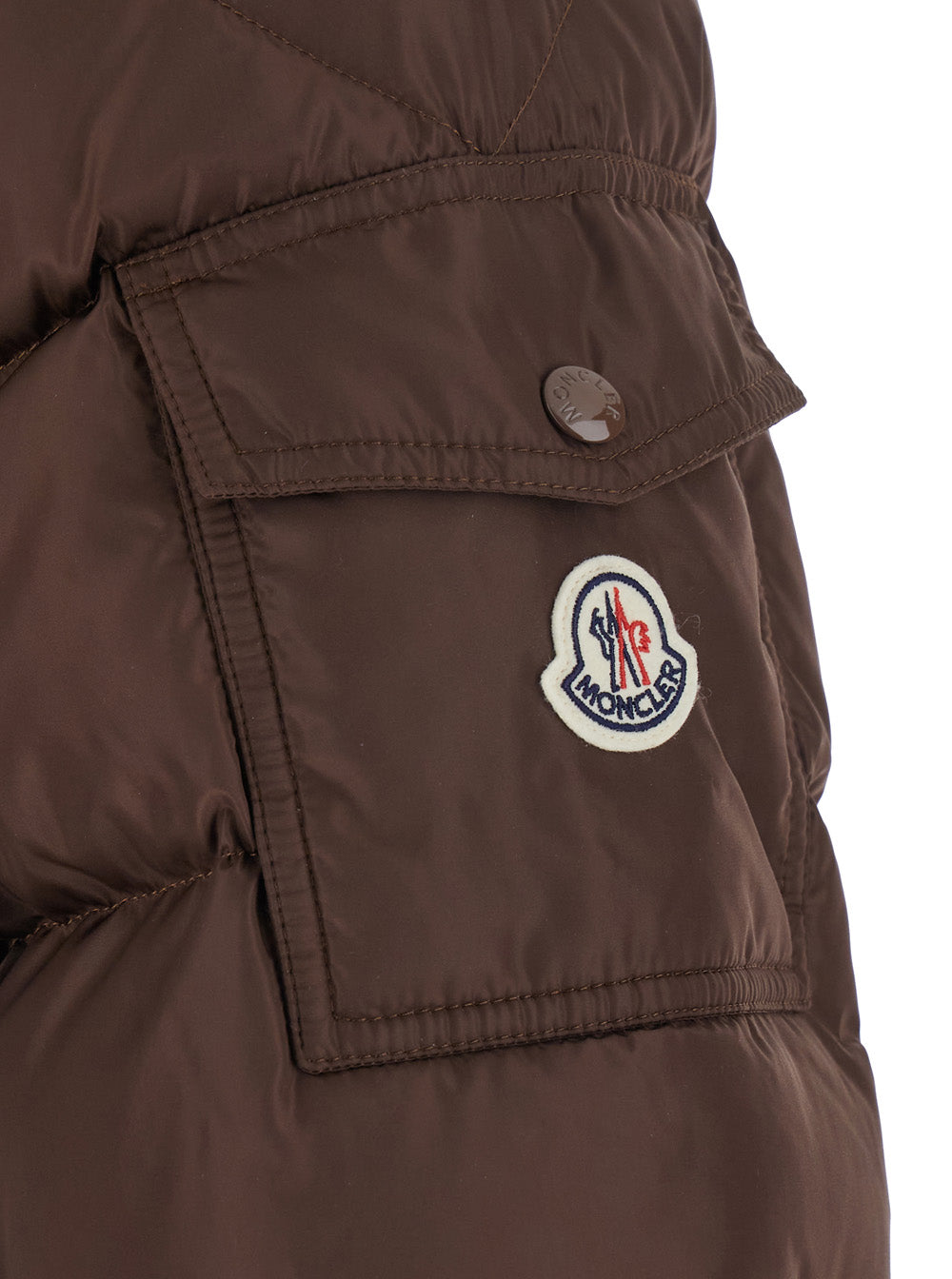 Moncler Men Brown Down Jacket 'Maya' With Removable Hood And Logo Patch On The Sleeve In Tech Fabric For Men MONCLER