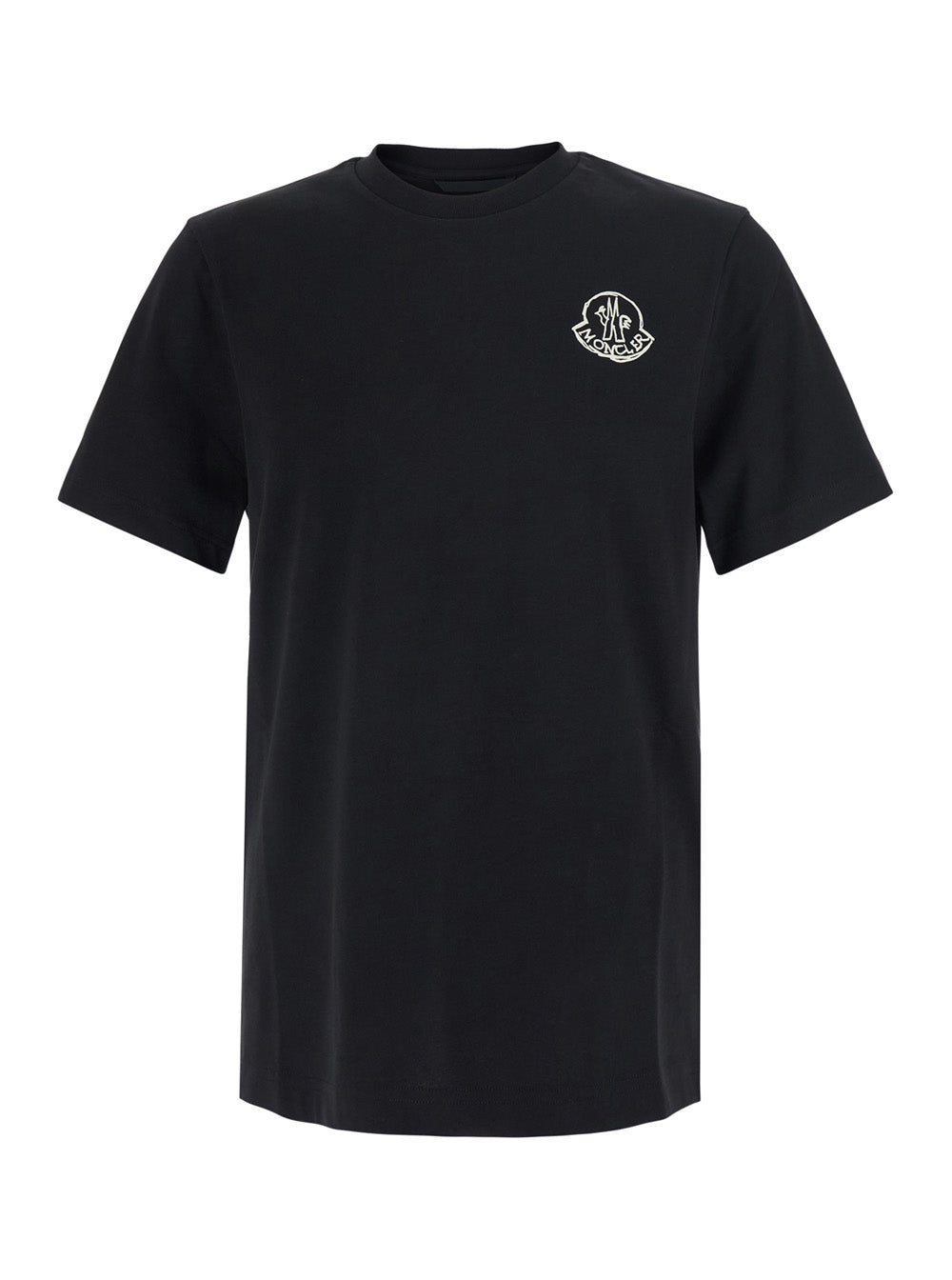 Moncler Men Black Crew Neck T-Shirt With Logo Patch On The Front In Cotton For Men MONCLER
