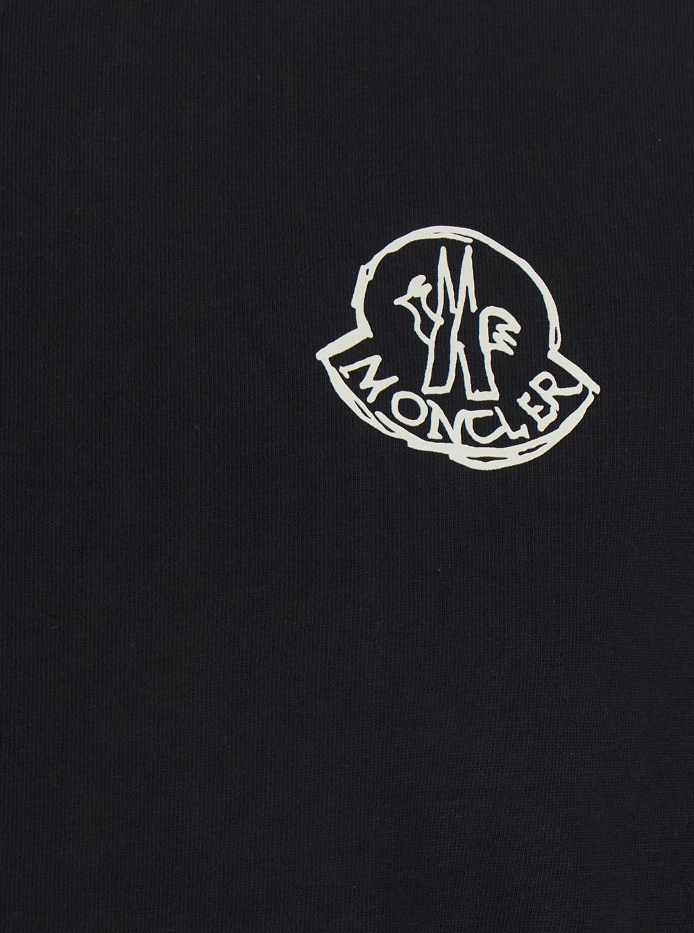 Moncler Men Black Crew Neck T-Shirt With Logo Patch On The Front In Cotton For Men MONCLER