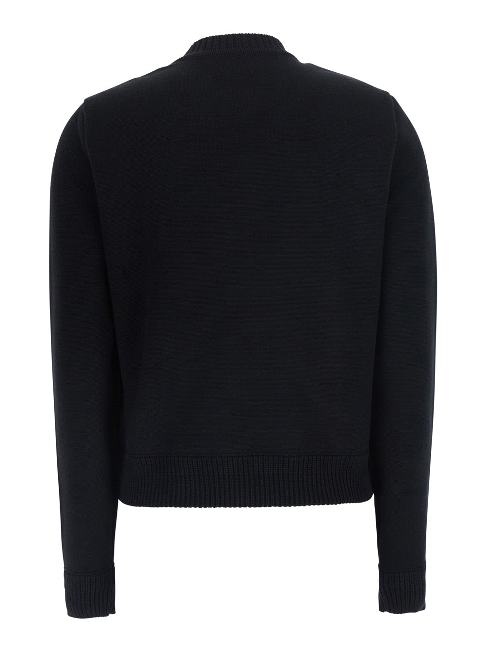 Moncler Women Black Crew Neck Cardigan With Logo Patch On The Sleeve In Tech Fabric And Fabric For Women MONCLER