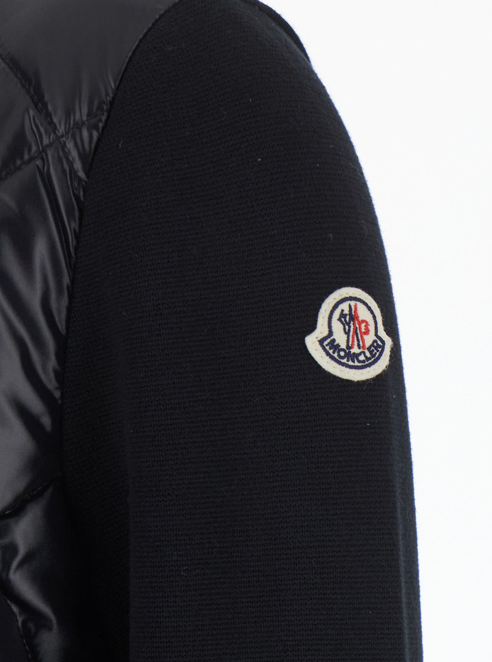 Moncler Women Black Crew Neck Cardigan With Logo Patch On The Sleeve In Tech Fabric And Fabric For Women MONCLER