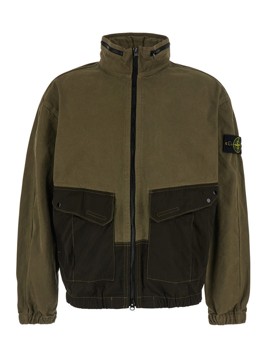 Stone Island Men 'Panama' Green Jacket With Fixed Hood And Logo Patch On The Sleeve In Cotton For Men STONE ISLAND