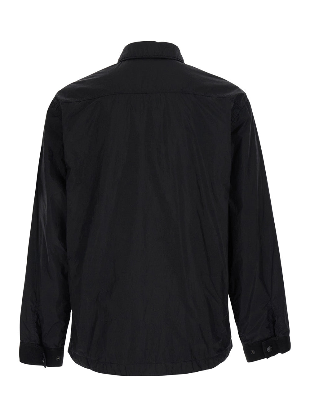 Stone Island Men Black Jacket With Logo Patch On The Sleeve And Crinkled Design In Tech Fabric For Men STONE ISLAND