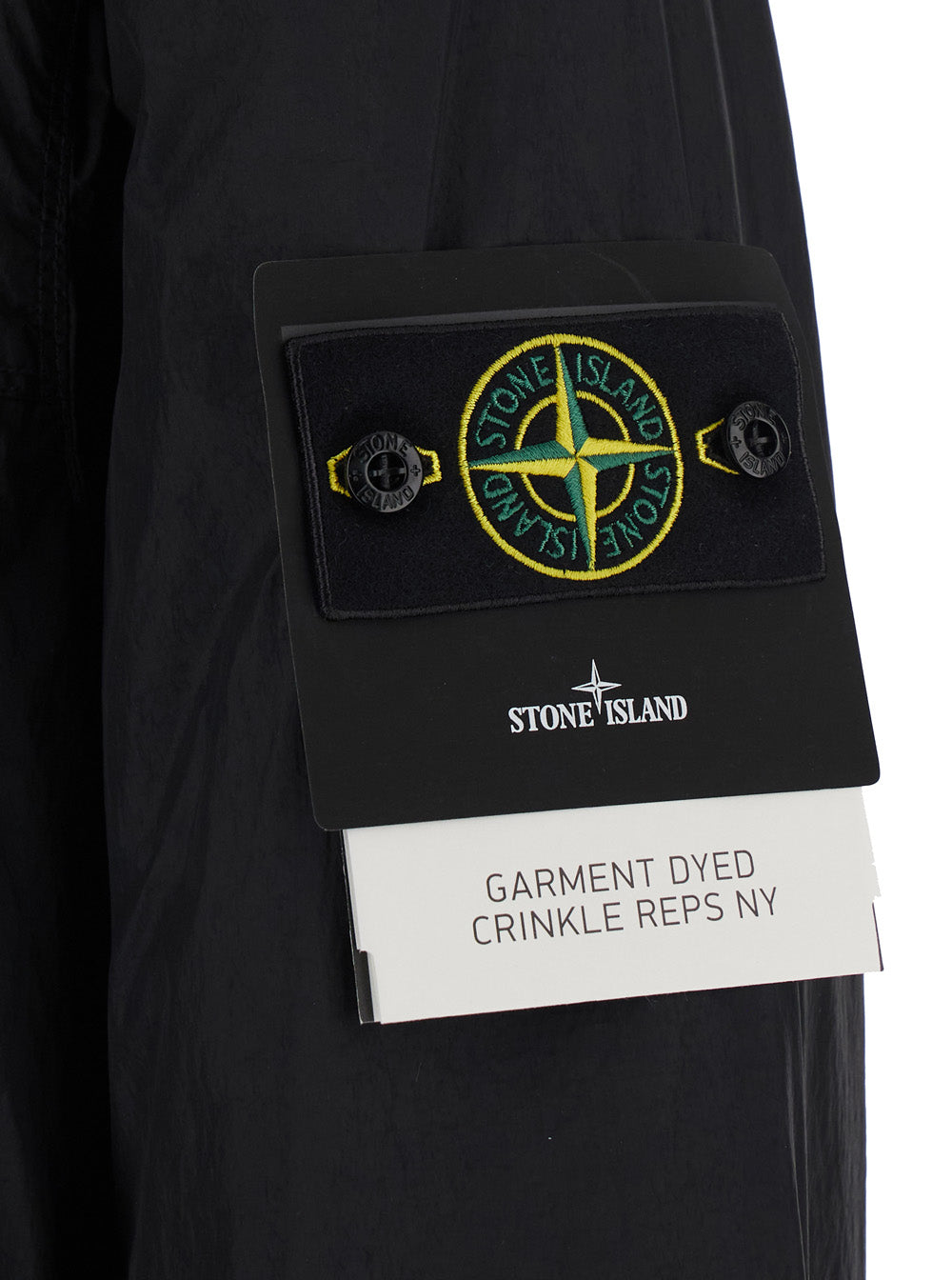 Stone Island Men Black Jacket With Logo Patch On The Sleeve And Crinkled Design In Tech Fabric For Men STONE ISLAND