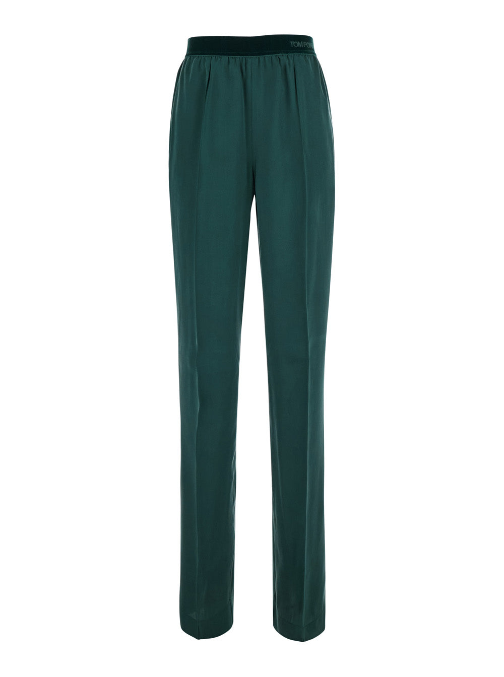 Tom Ford Women Green Pants With Elasticated Waist With Logo Lettering In Silk For Women TOM FORD