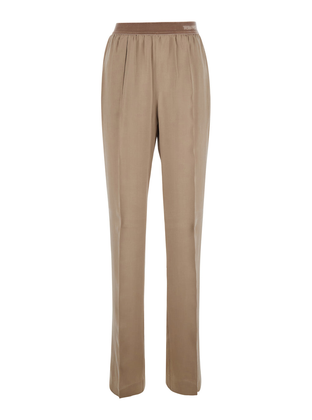 Tom Ford Women Beige Pants With Elasticated Waist With Logo Lettering In Silk For Women TOM FORD