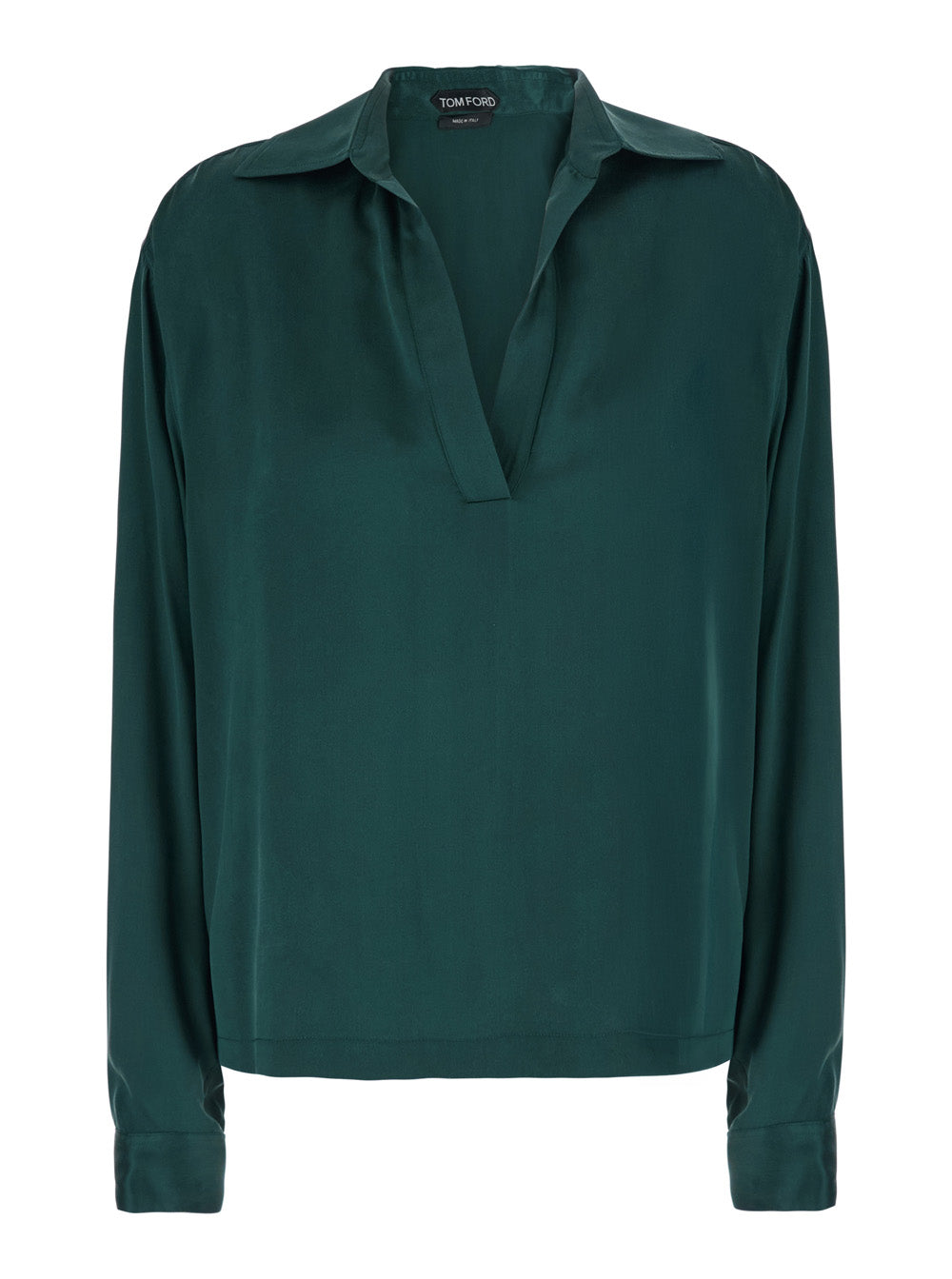 Tom Ford Women Green Shirt With Wide Collar And V-Neck In Silk For Women TOM FORD