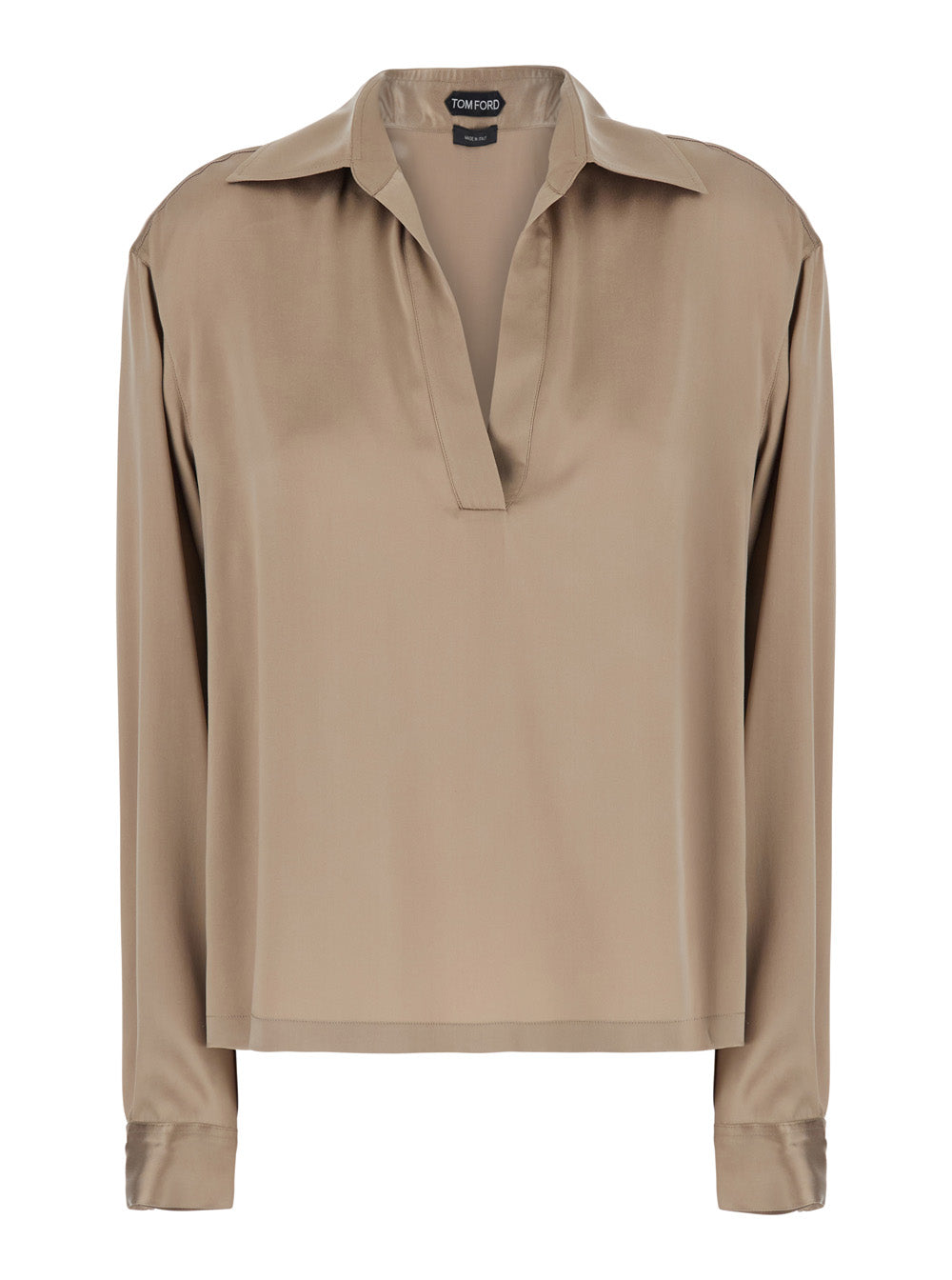 Tom Ford Women Beige Shirt With Wide Collar And V-Neck In Silk For Women TOM FORD