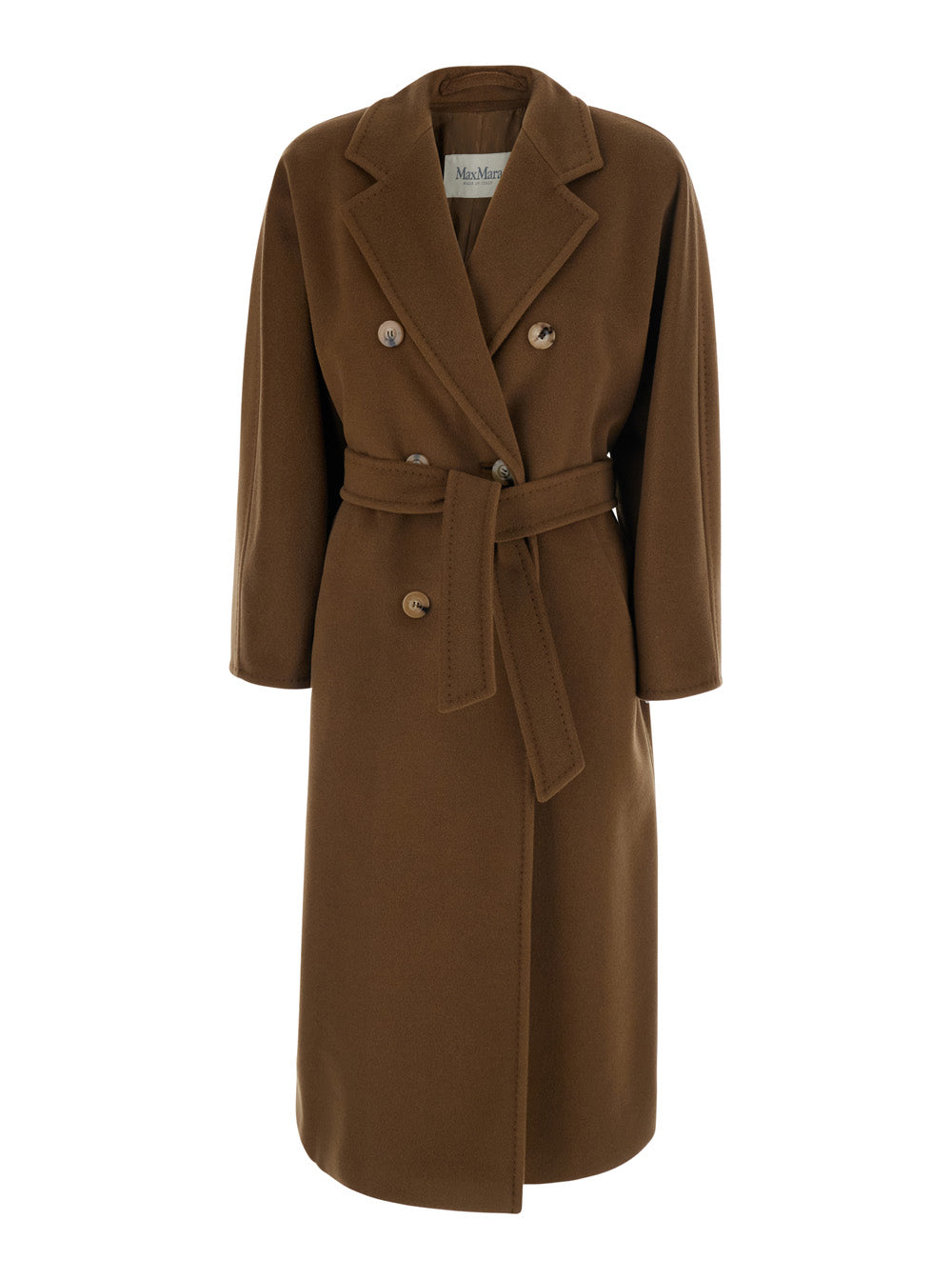 Max Mara Women 'Madame' Brown Double-Breasted Coat With Notched Revers And Front Belt In Wool And Cashmere For Women MAX MARA